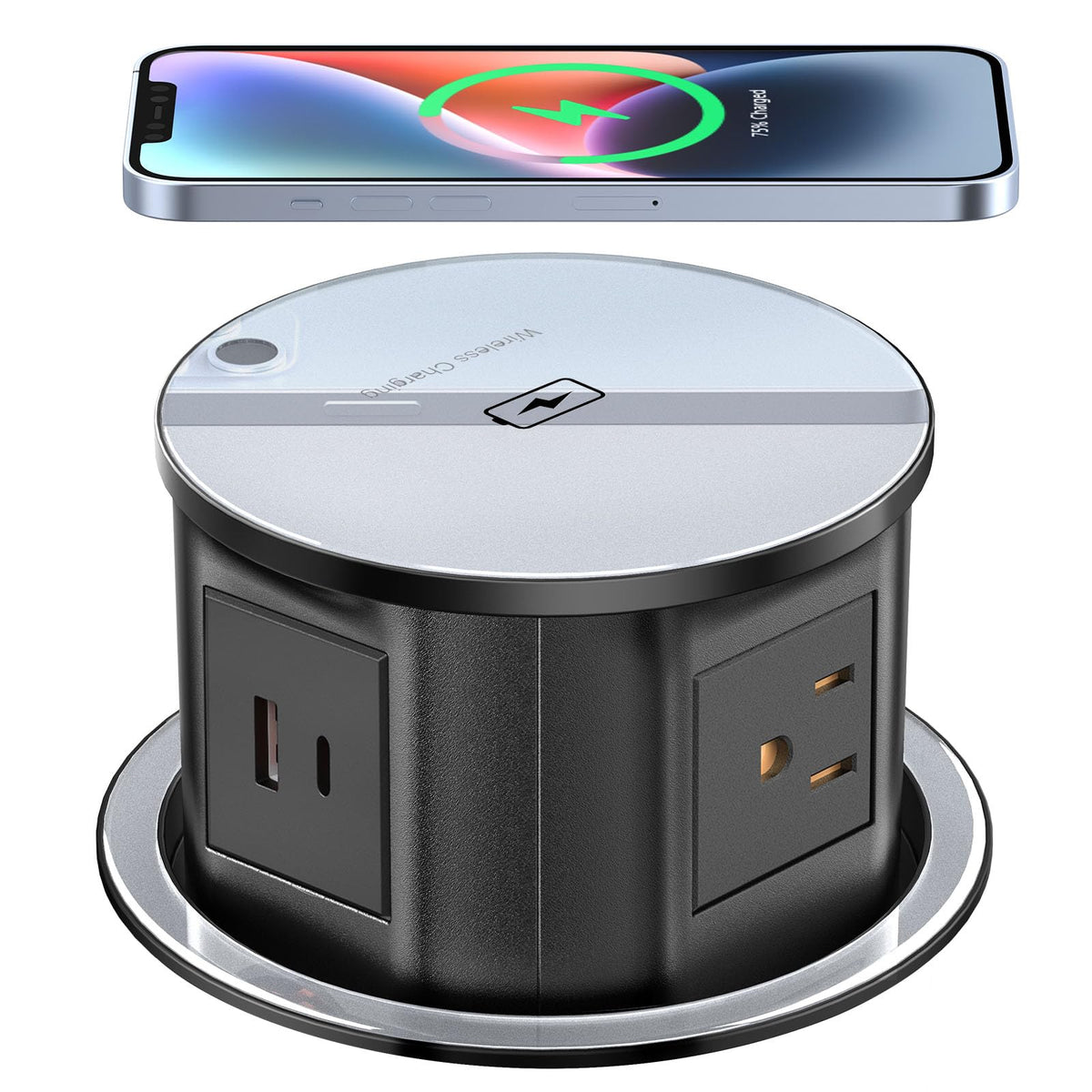 Pop Up Outlet Electrical Power Socket For Kitchen Countertop, Retractable Recessed Power Strip 4.7Inch Hidden Outlet With 15W Wi