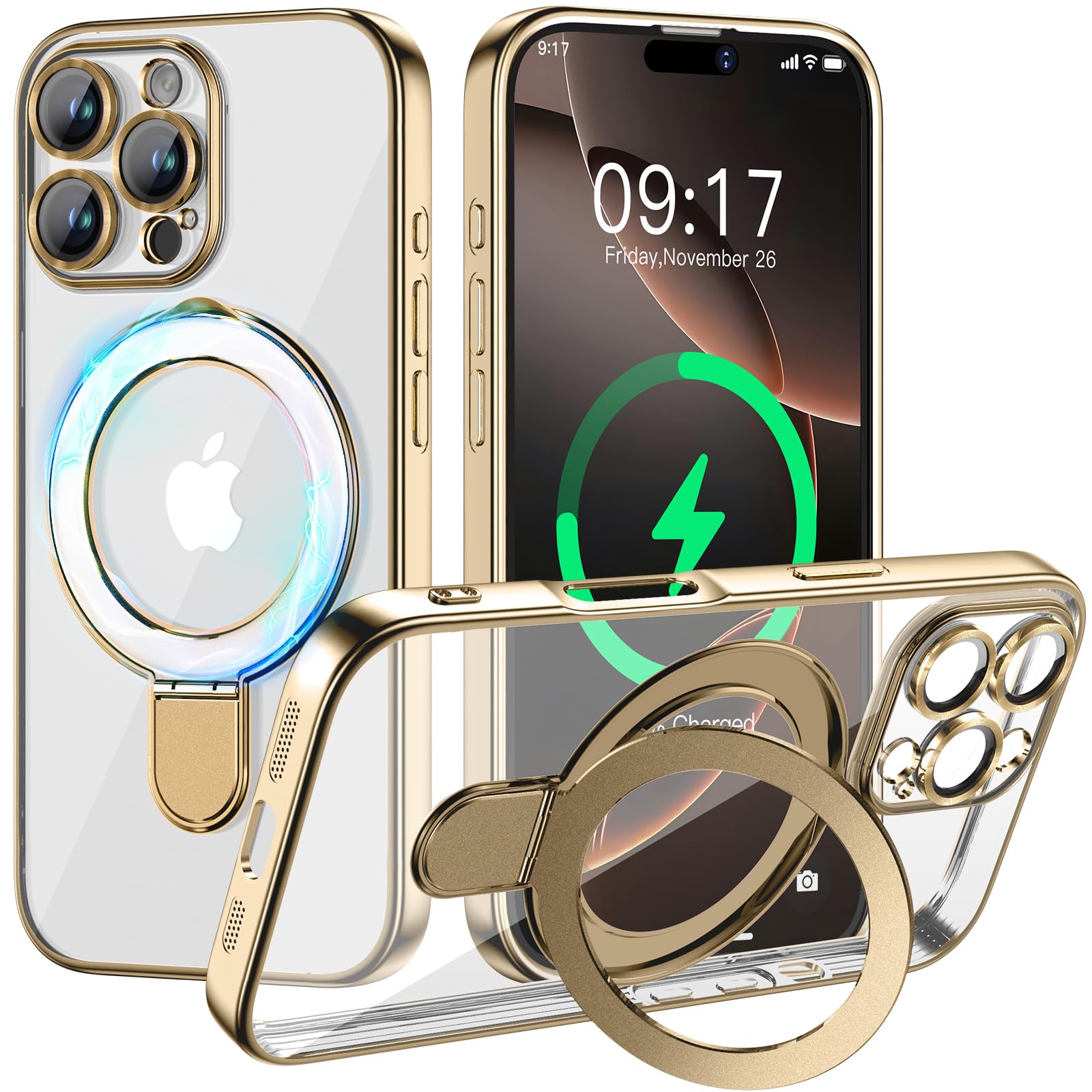 Magnetic For Iphone 16 Pro Max Case With Invisible Stand[Compatible With Magsafe][Full Camera Lens Protector][Military Drop Prot