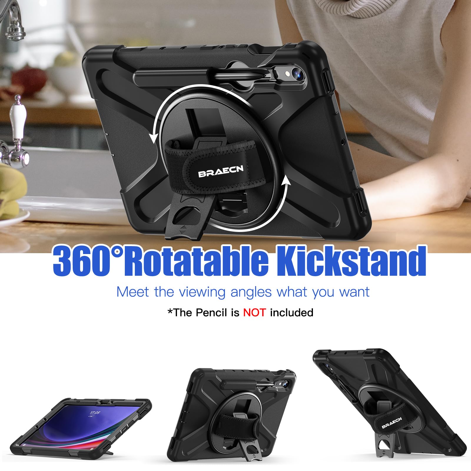 Braecnstock For Samsung Galaxy Tab S9/S8/S7 Case 11'' 2023/2022/2020 S9 Fe 10.9'' 2023 Case Shockproof Protective Tab S9 Fe/S9/S