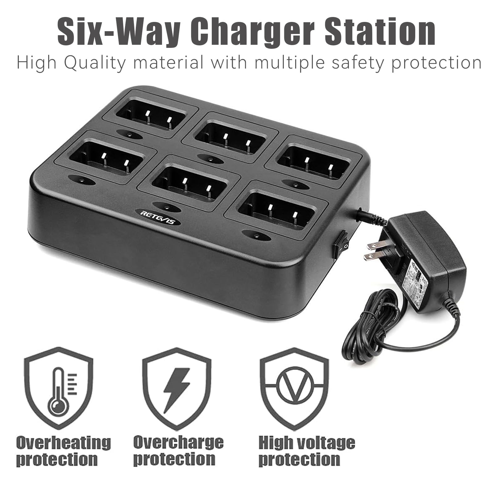 Retevis Rt27 Walkie Talkies For Adults, Heavy Duty Two Way Radios, Vox Hands Free, Local Alarm, Rugged 2 Way Radio (6 Pack) With Six Way Charger, For School Construction Site Manufacturing Restaurant