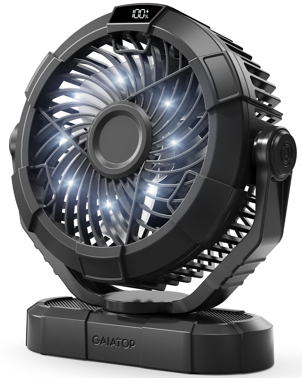 Gaiatop Portable Camping Fan With Led Lantern, 4000Mah 8 Inch Rechargeable Outdoor Tent Fan, 360 Head Rotation, 3 Speed And Quie