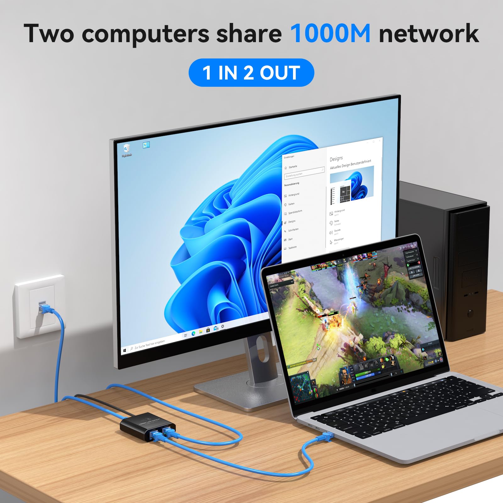 Ailvlvng Ethernet Splitter 1 To 2 1000Mbps Internet Cable Splitter 1 In 2 Out High Speed Either Network Splitter Gigabit Dual La