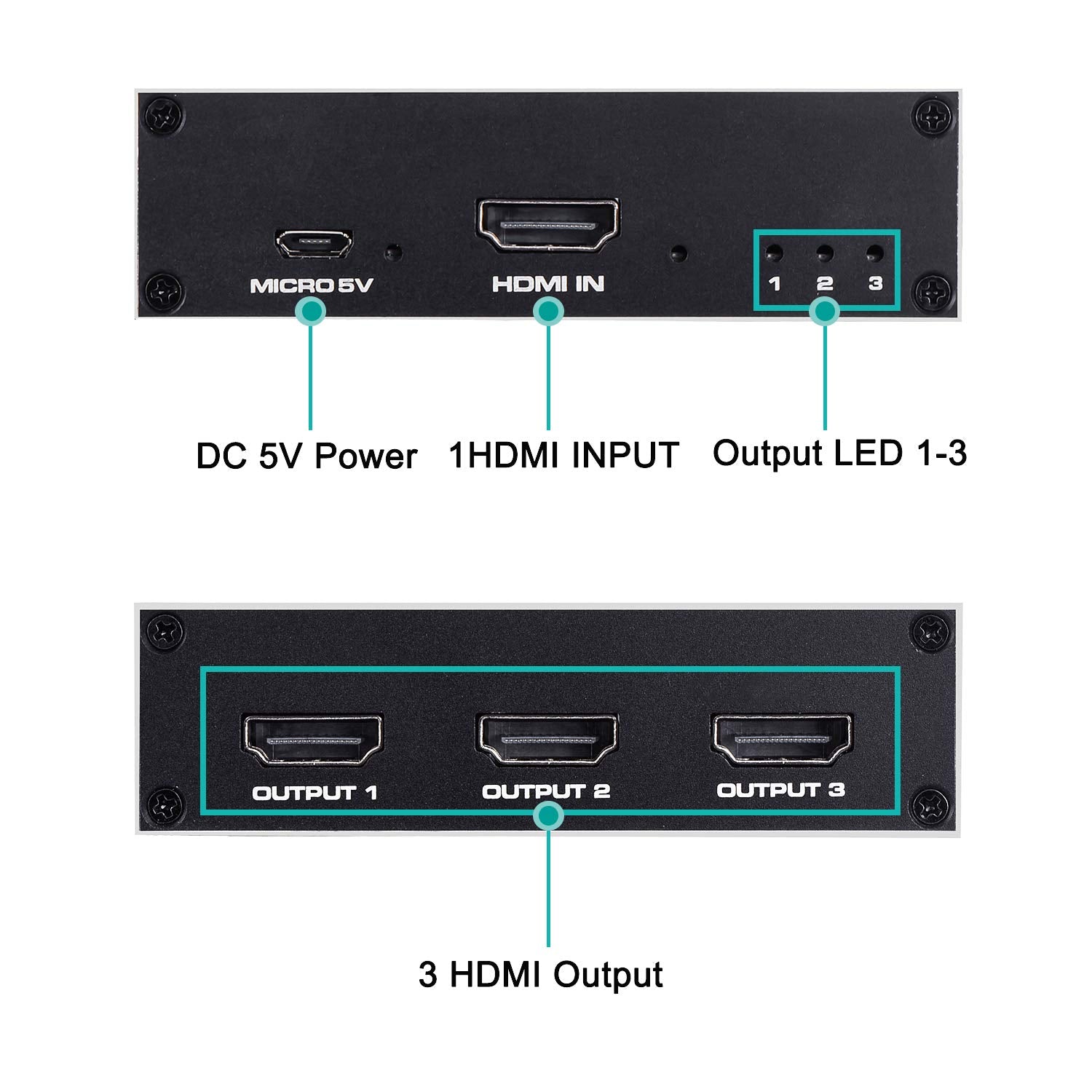1X3 Hdmi Splitter, 1 In 3 Out Hdmi Splitter Audio Video Distributor Box Support 3D & 4K X 2K Compatible For Hdtv, Stb, Dvd, Ps3, Projector Etc