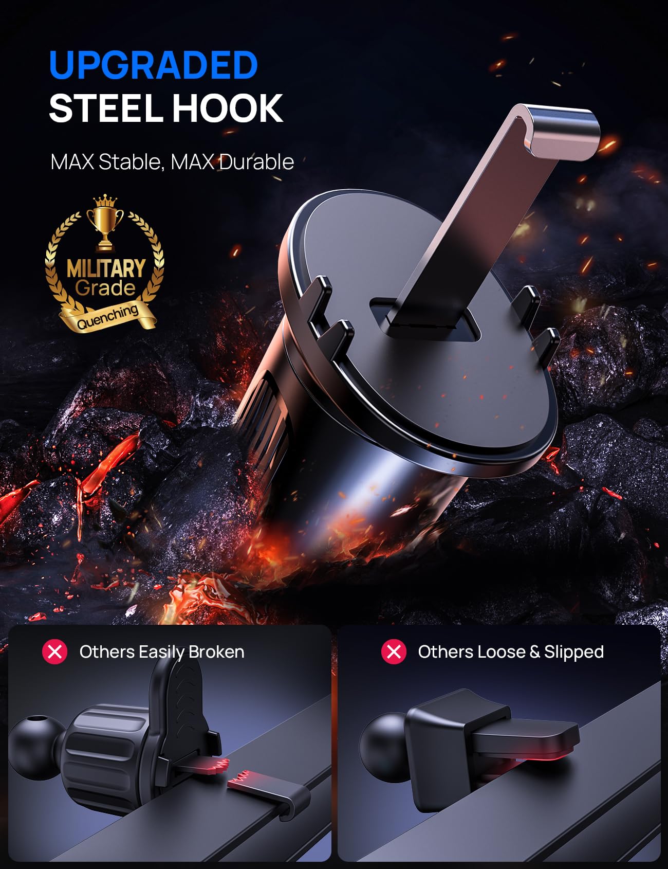 Phone Mount For Car Vent, Easy Clamp Hands Free With Military Grade Protection, Big Phone And Thick Case Friendly, Compatible Wi