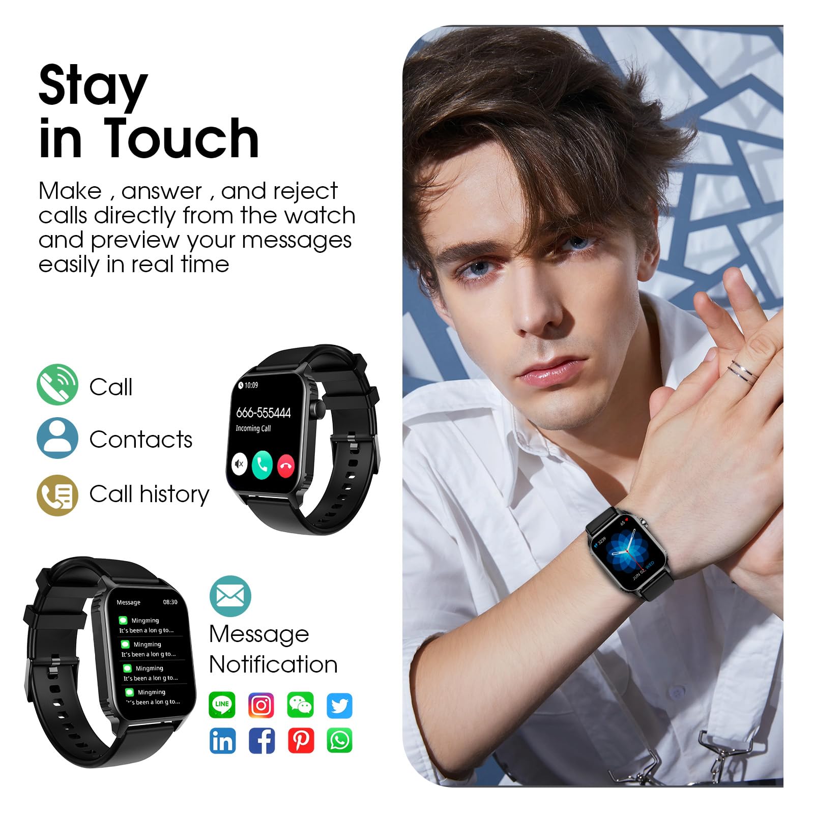 Pjyubvor Smart Watch For Men Women(Answer/Make Call), 1.83'' Smartwatch Fitness Tracker With Heart Rate/Sleep Monitor, Spo2, Ped