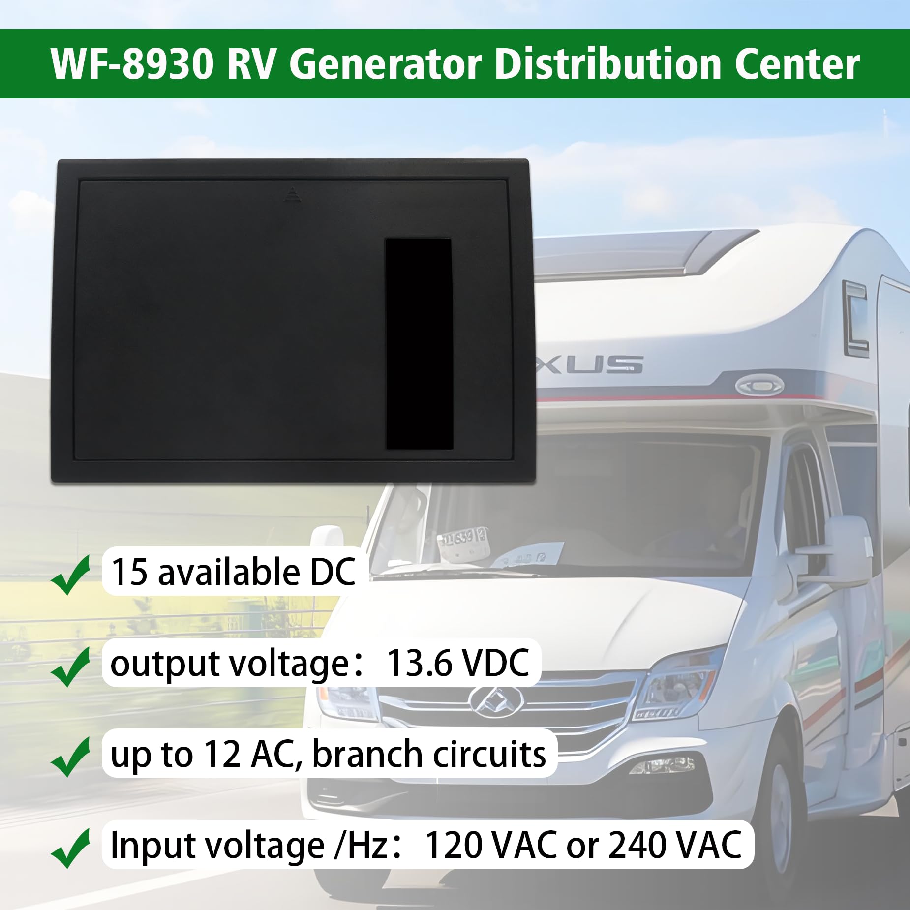 Bipimifi Rv Electrical Panel Wf 8930/50Npb, 50 Amp Ac Distribution Center, 27 Circuits, Plastic & Polycarbonate (Pc) Material