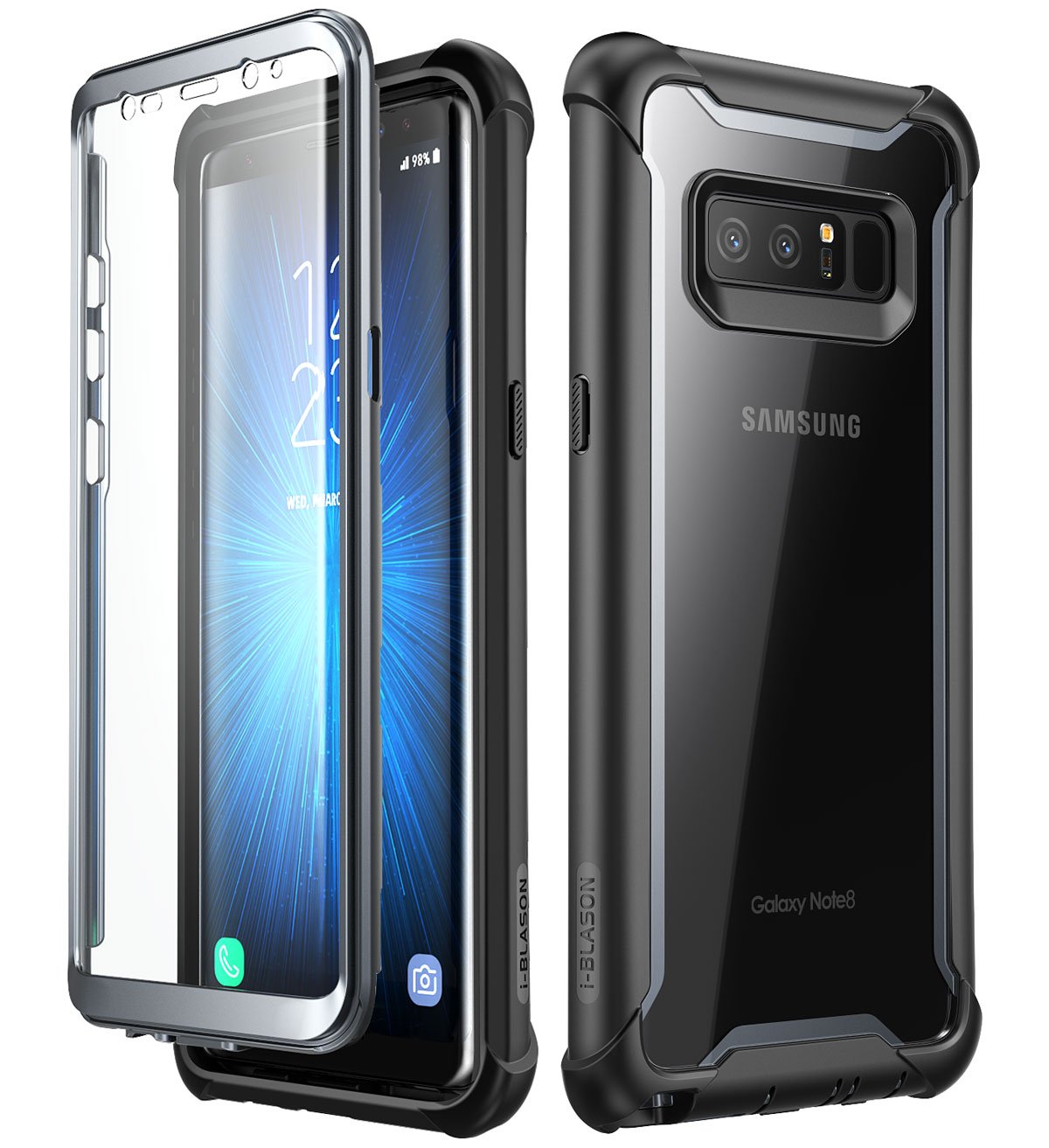 iBlason Case for Galaxy Note 8 2017 Release, Ares Series Fullbody Rugged Clear Bumper Case with Builtin Screen Protector (Bla