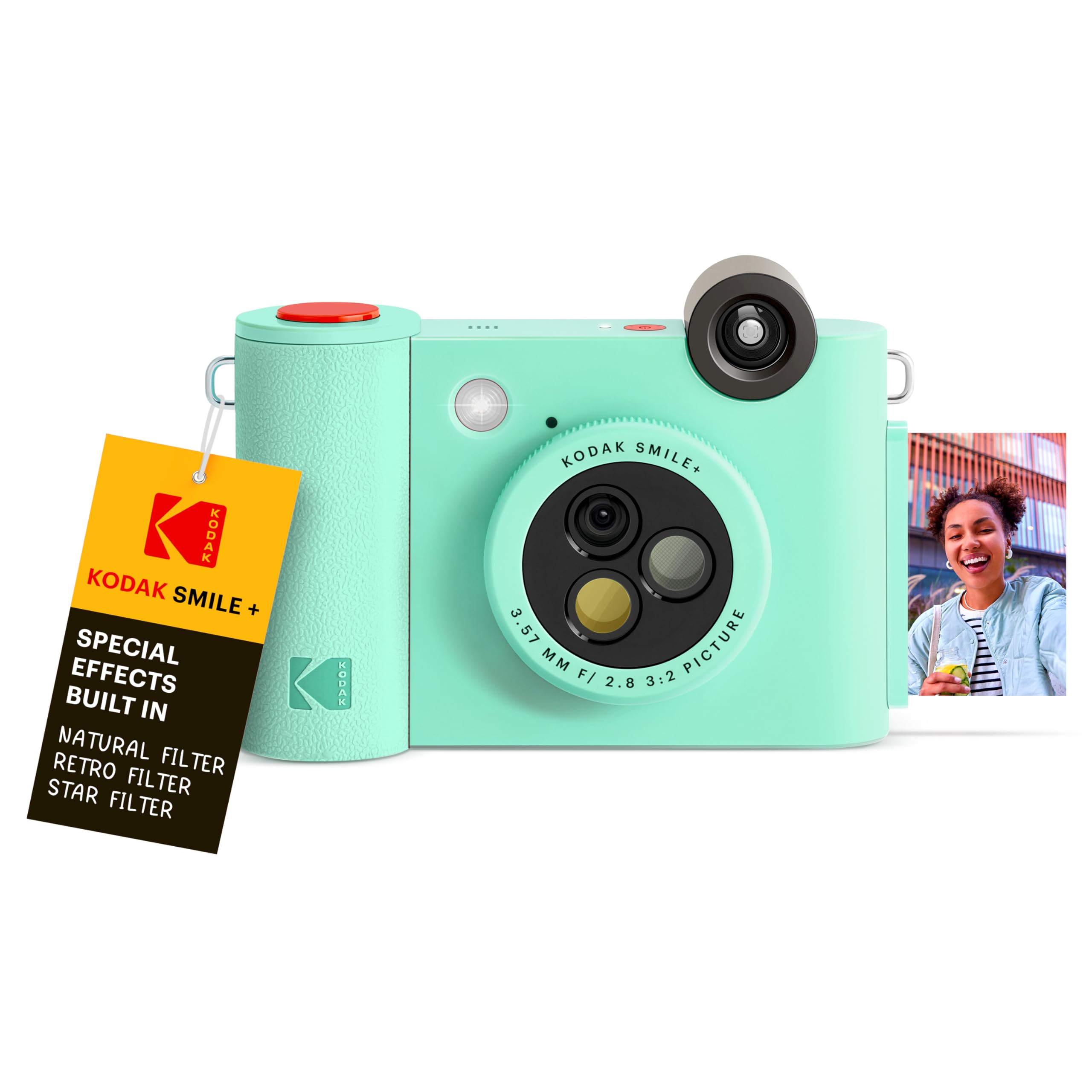 KODAK Smile+ Wireless Digital Instant Print Camera with Effect-Changing Lens, 2x3    Zink Sticky-Backed Photo Prints Mint Green