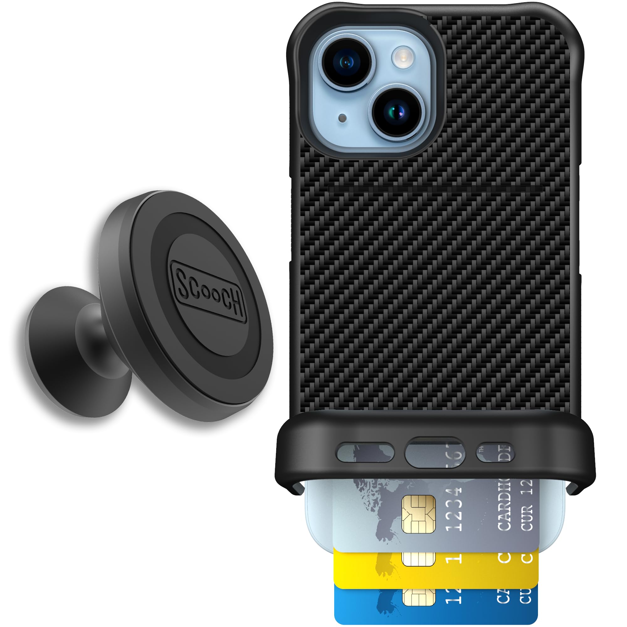 Scooch for iPhone 15 Case with Card Holder, Wingmate Wallet Case with Hidden Card Slot and RFID Protection for 4 Cards, Starter 