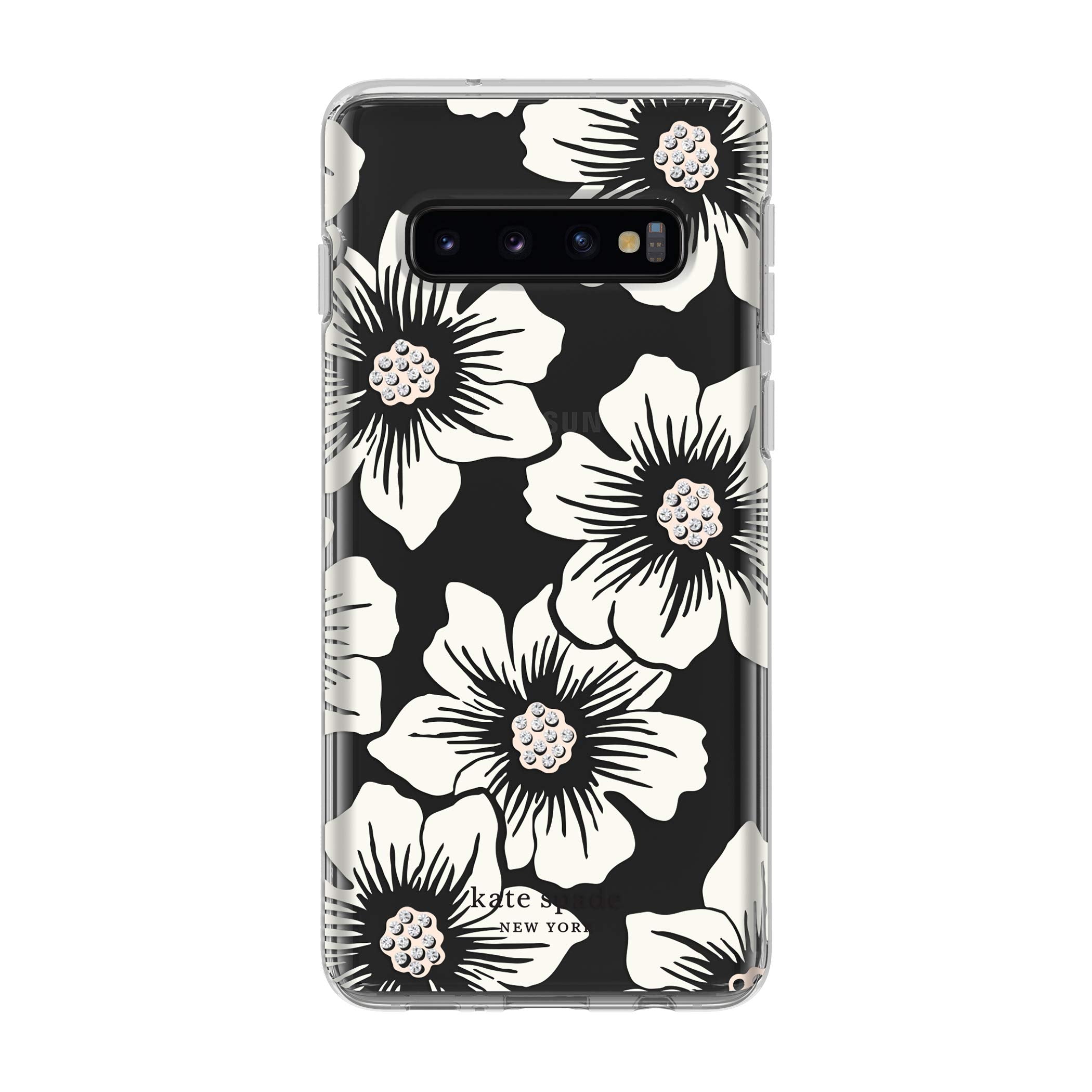Kate Spade New York Phone Case | For Samsung Galaxy S10 | Protective Clear Crystal Hardshell Phone Cases With Slim Design And Drop Protection   Hollyhock Floral Clear/Cream With Stones