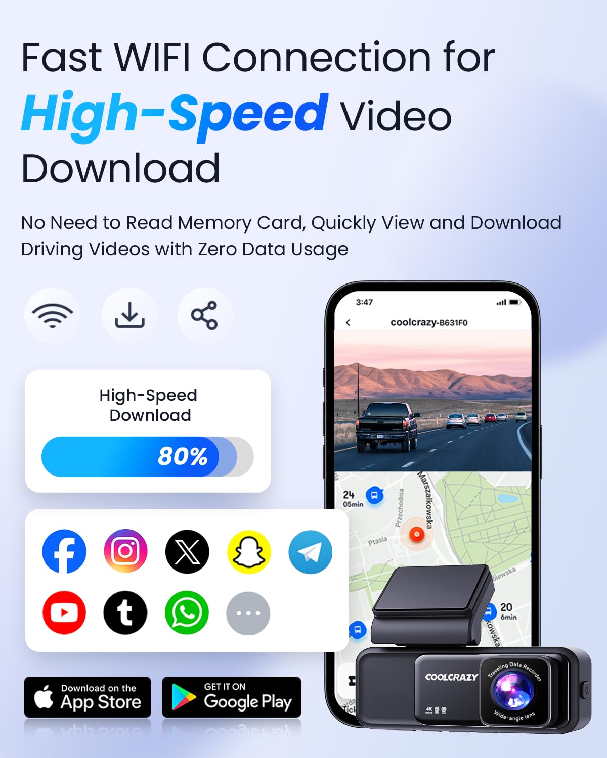 Coolcrazy Dash Cam 4K Front, Built In Wifi Gps Dash Camera For Cars, 3.2'' Ips Screen Dashcam With App Control, Free 32G Card, 1