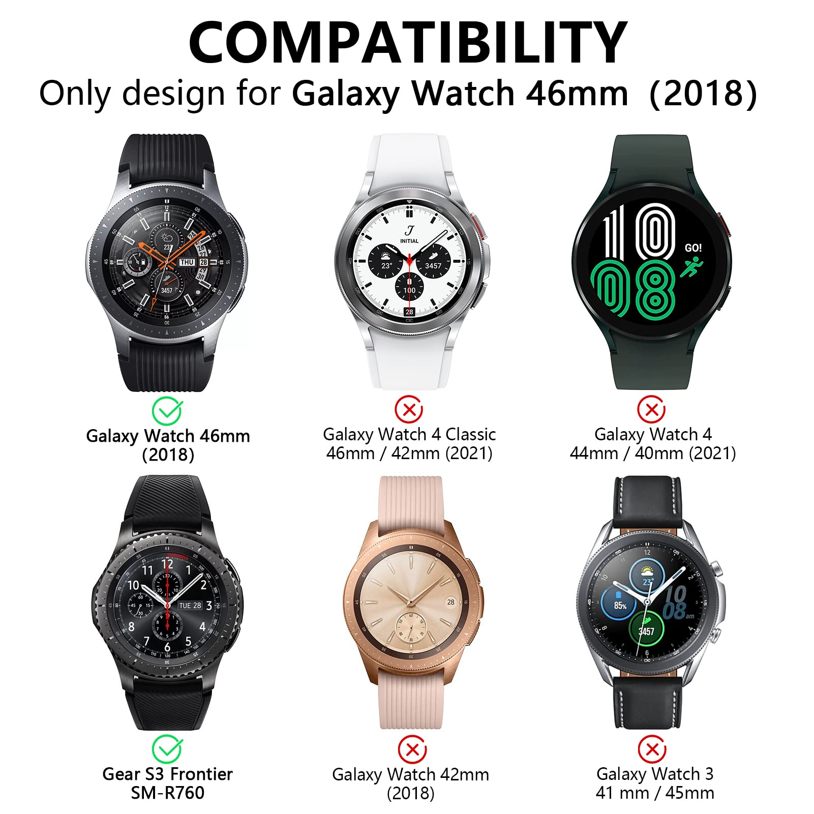 Nahai Tpu Slim Case For Samsung Galaxy Watch 46Mm, Shock Proof And Protective Bumper Shell