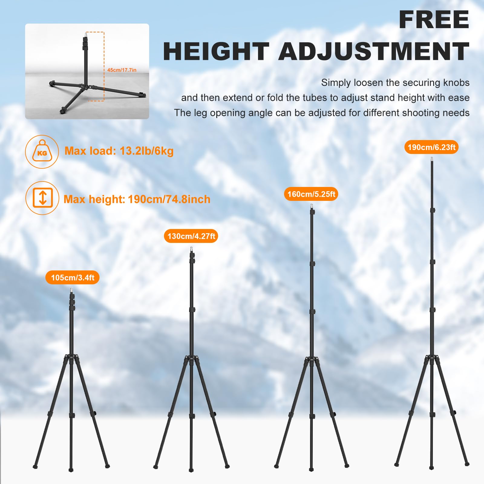 Coman Extendable Photography Light Stand, 6.23Ft Adjustable Aluminum Light Tripod With 1/4'' Screw, Portable Reverse Folding Stu