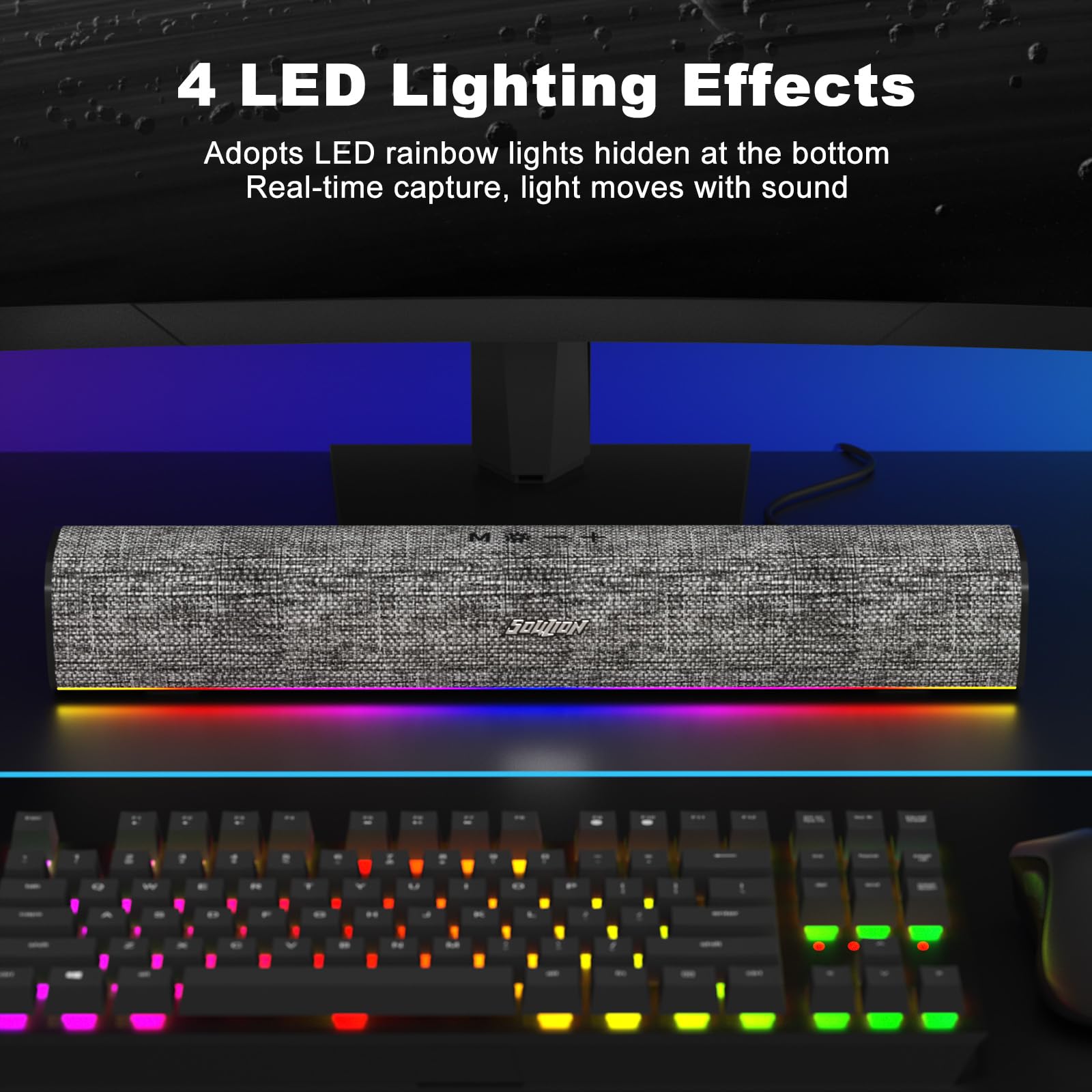 Soulion R100 Bluetooth Computer Speakers With Dynamic Led Light, Usb Plug & Play Pc Speakers With Switch Button, Clearly Sound S