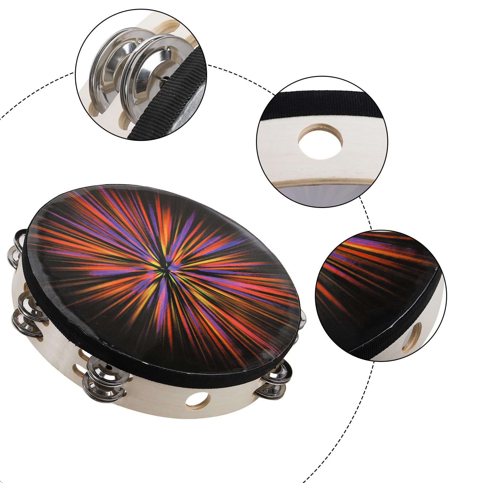 Zeayea 2 Pack Radiant Tambourine, 8 Inch 10 Inch Double Row Jingle Tambourine For Kids Adults Church, Hand Held Drums Percussion