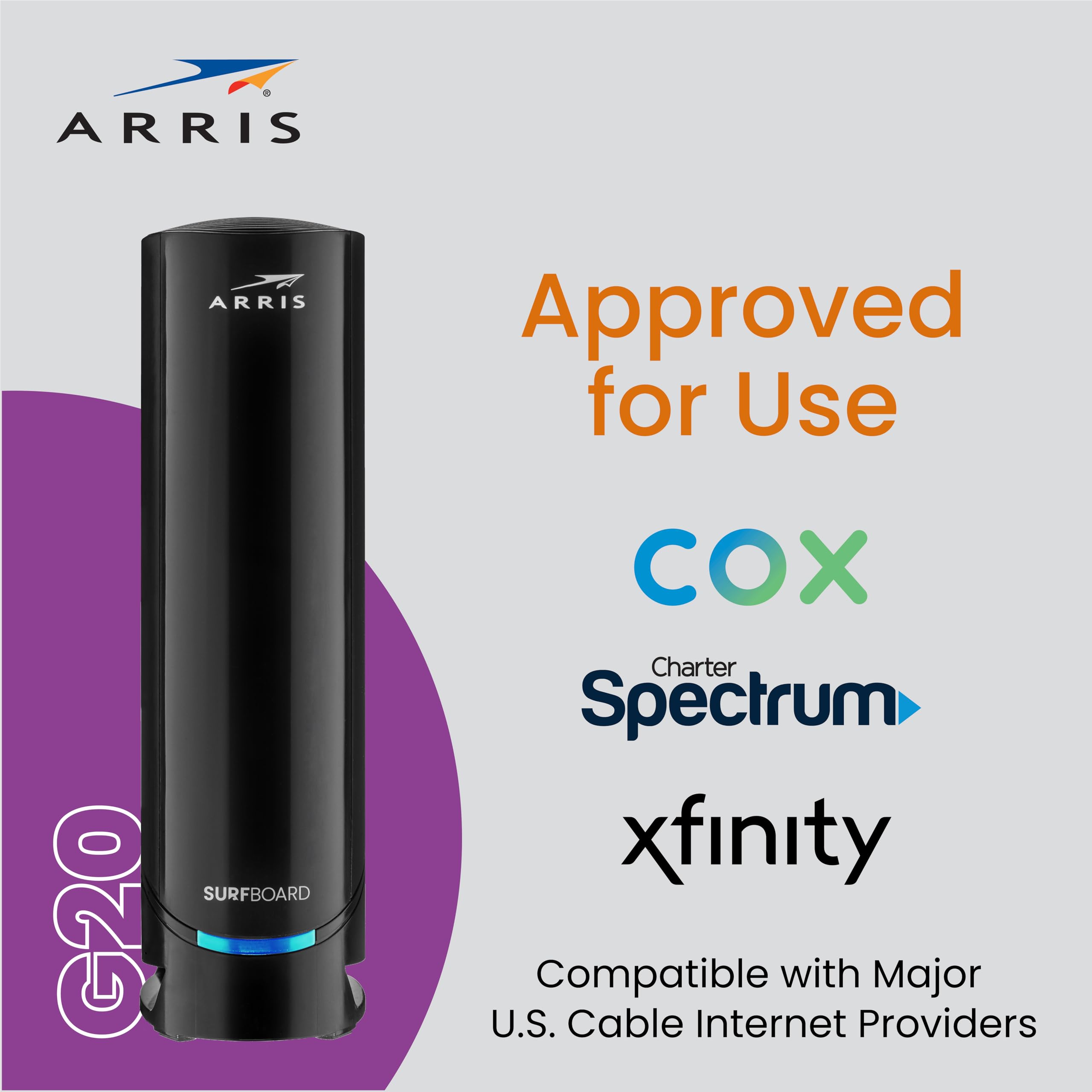 Arris (G20)   Cable Modem Router Combo   Fast Docsis 3.1 Multi Gigabit Wifi 6 (Ax3000), Approved For Comcast Xfinity, Cox, Spect