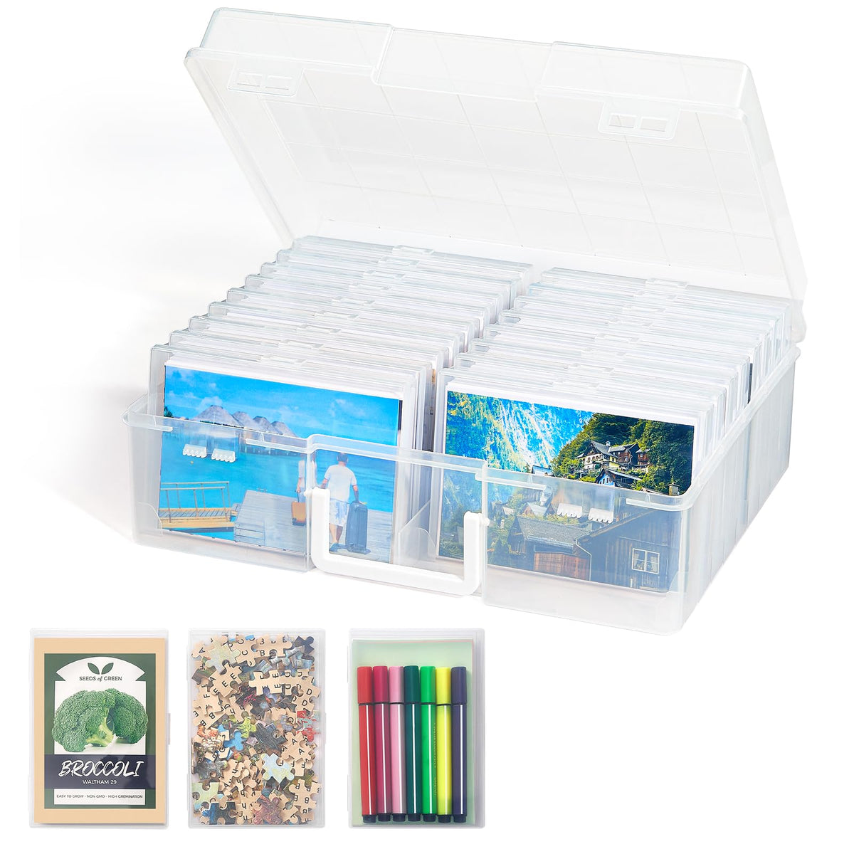 Lifewit Photo Storage Box 4X6 Photo Case, 18 Inner Photo Keeper, Clear Photo Boxes Storage With 1 Sheet Label Sticker, Seed Orga