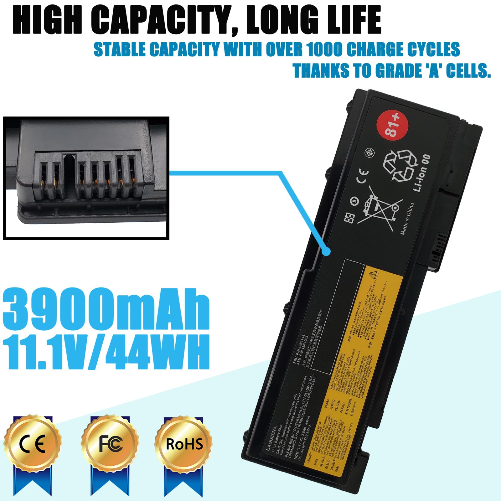 Laqueena 45N1143 Laptop Battery Compatible With Lenovo Thinkpad T420I T420S T430S Series 0A36287 42T4844 42T4845 42T4846 42T4847