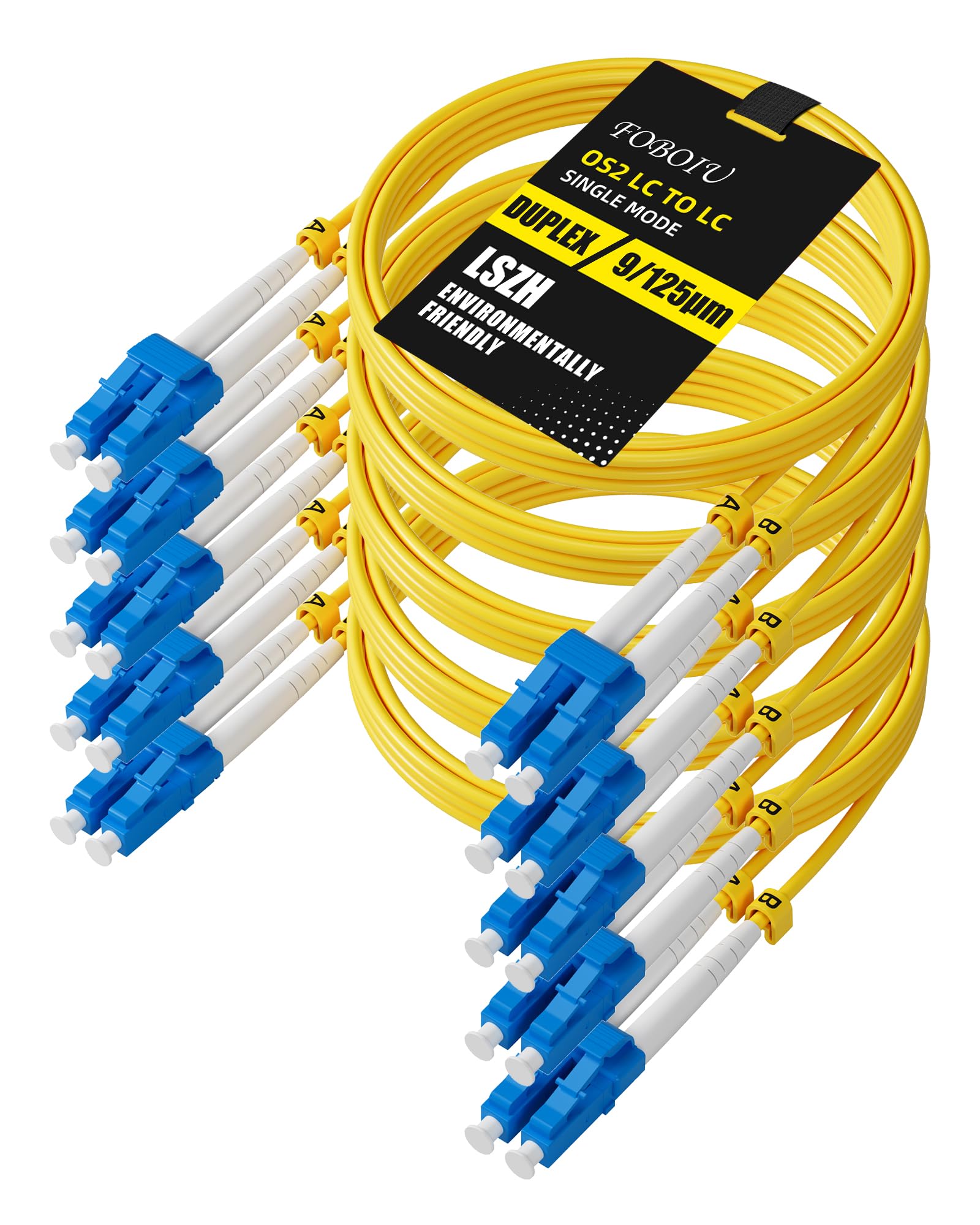 Foboiu 5 Pack OS2 LC to LC Single Mode Fiber Patch Cable 2m/6ft, Individually Tested, Duplex OS2 SM Fiber Optic Cable OS2, 9/125