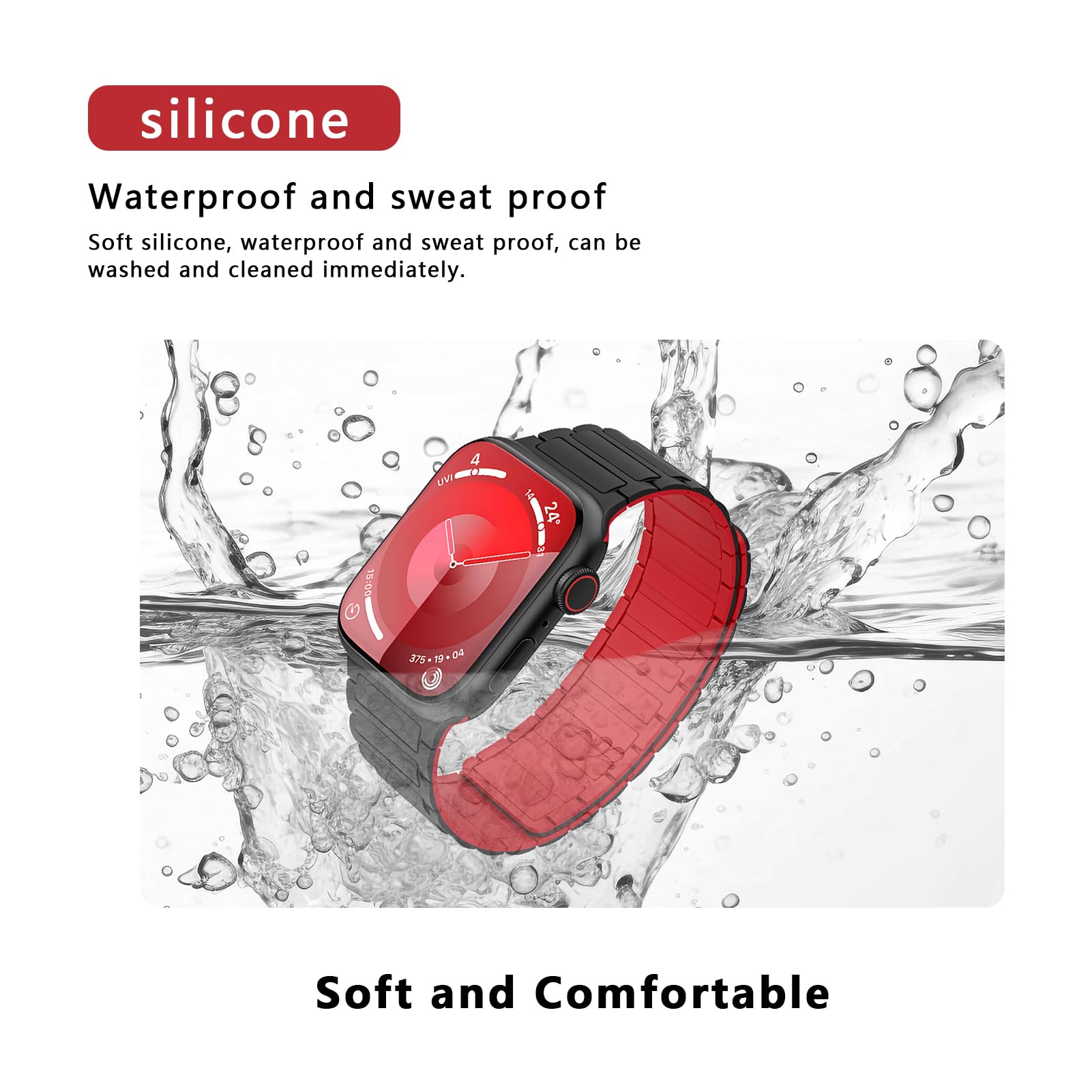 Raycarrey Magnetic Silicone Bands Compatible With Apple Watch Band 44Mm 45Mm 42Mm 49Mm,Soft Adjustable Wristband Replacement Str