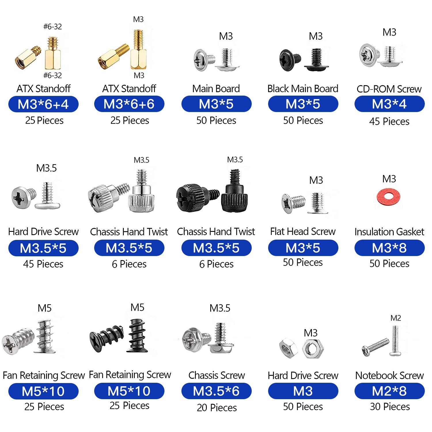 502Pc Computer Motherboard Screws Kit, Motherboard Standoffs Screws For Universal Hdd Hard Drive, Ssd, Pc Case, Pc Fan, Power Su