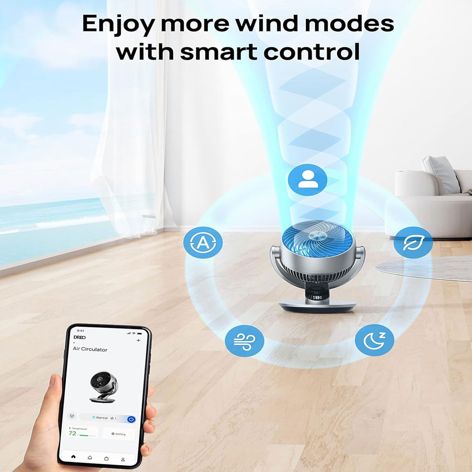Dreo Smart Fans For Home, Powerful 70 Ft Whole Room Air Circulator Fan, 120+90 Oscillating Quiet Fan For Bedroom With Voice Cont