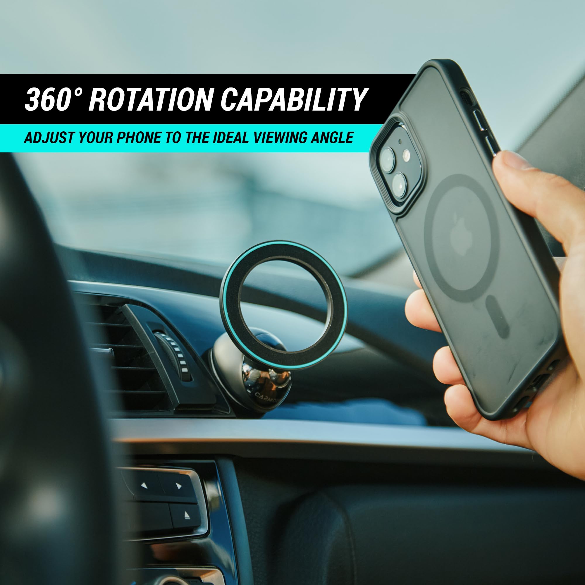 Carmount F3 Magsafe Car Mount | All-Metal Magnetic Phone Dashboard Holder With N52 Magnets Super Strong Hold | 360 Rotation | Un