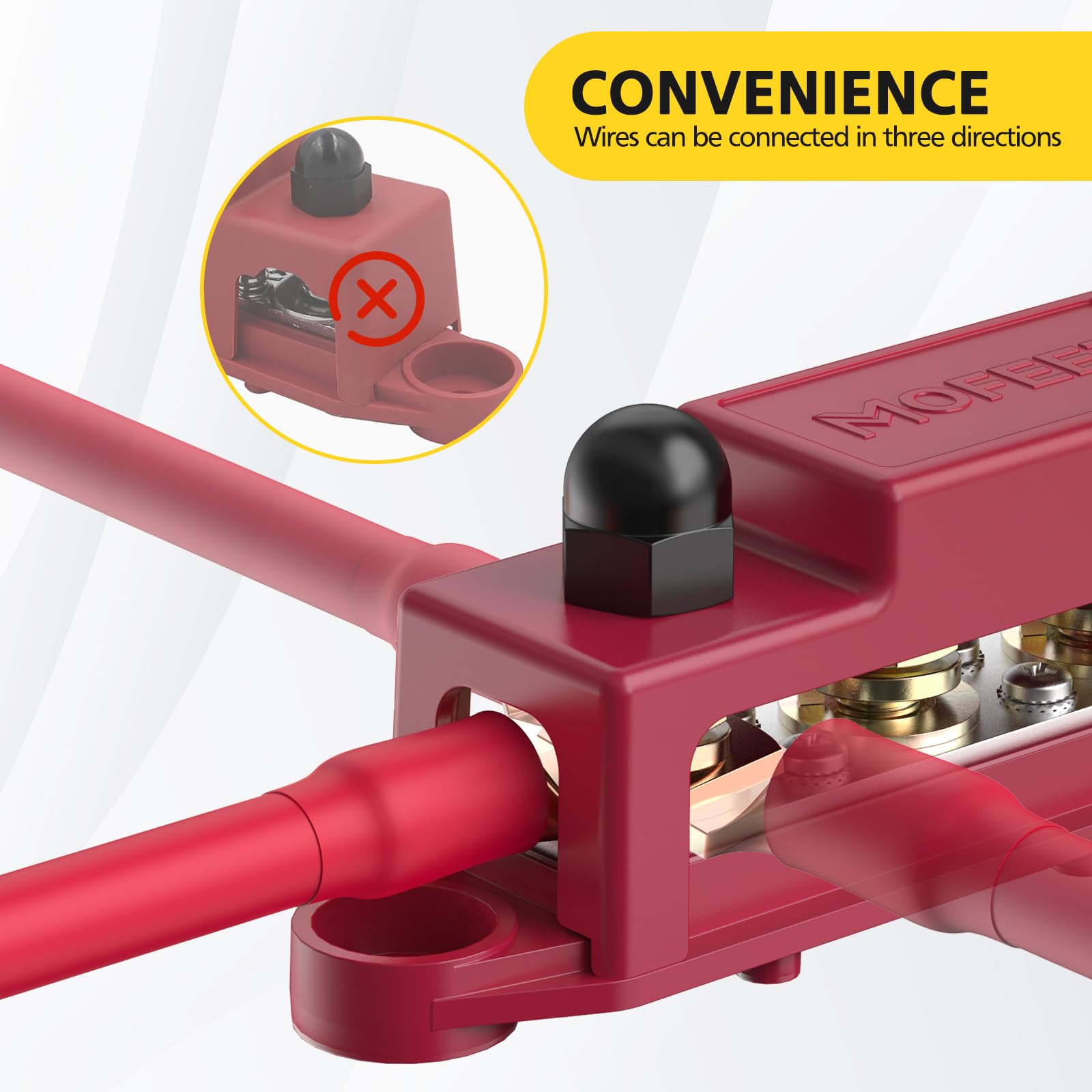 Mofeez Power Distribution Block Bus Bar, 4 X 3/8' Post Marine Bus Bar Battery Busbar Terminal Block With Cover, Lugs, Ring Terminals (Pair, Red & Black)