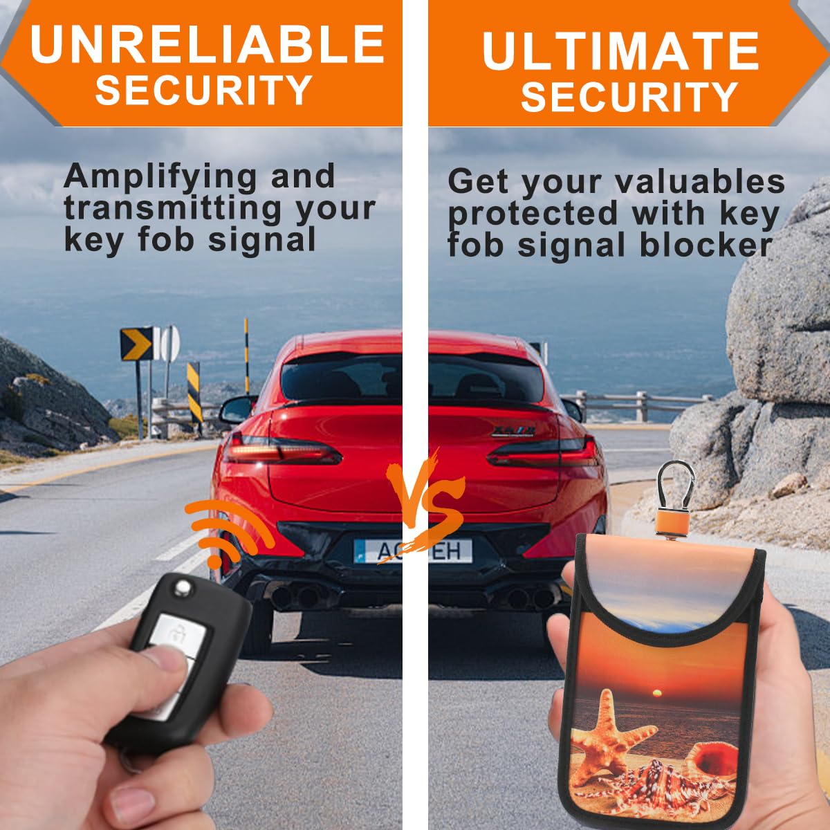 Tildosac 2 Pack Lightweight Faraday Key Fob Protector,Signal Blocking Rfid Key Fob For Car - Orange