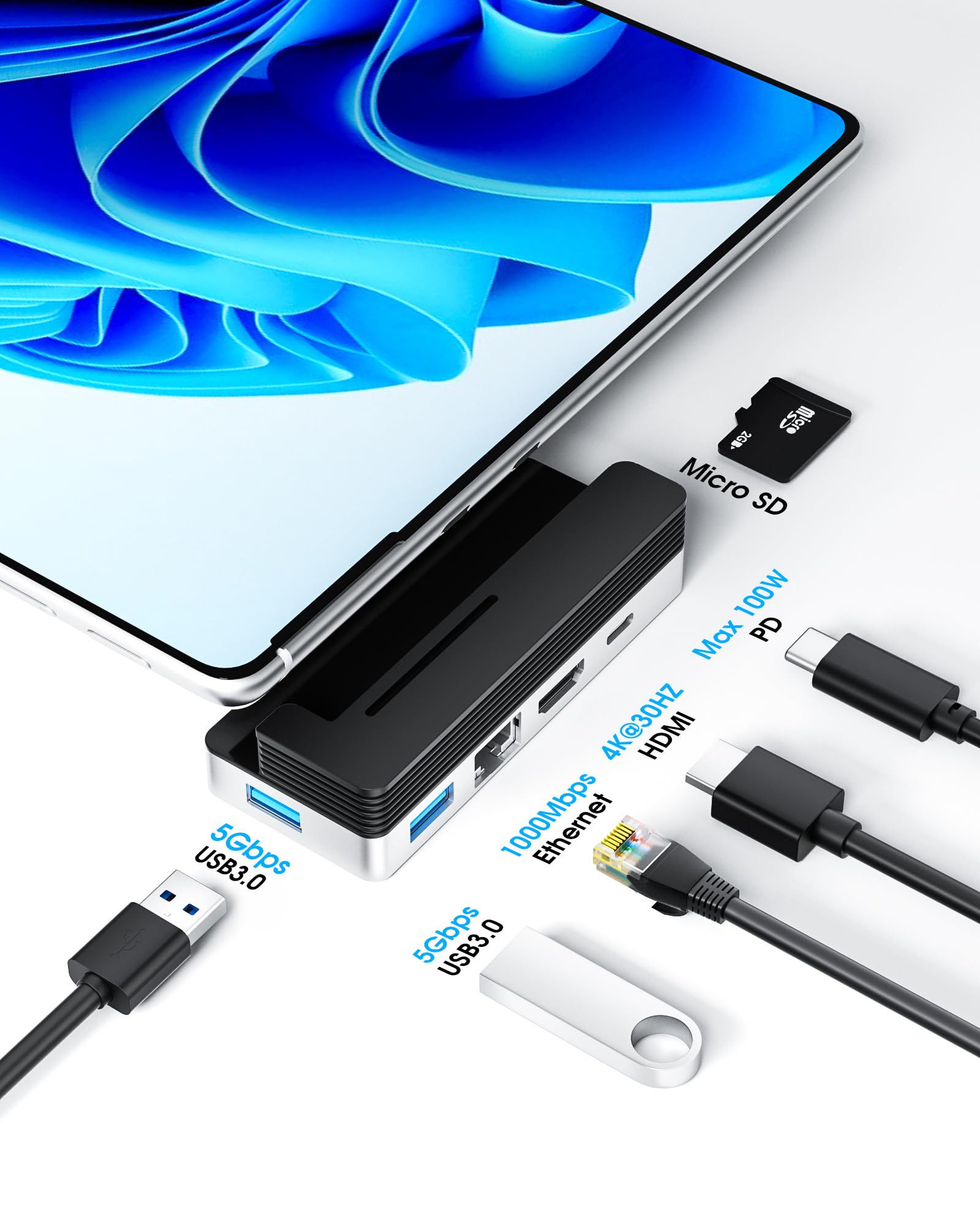 Byeasy Surface Pro 9 Docking Station, 6 In 2 Usb C Hub With 4K@60Hz Hdmi, 100W Pd Charging, 1000M Ethernet Lan, 2 Usb 3.0 Ports, And Tf Card Reader   Designed For Surface Pro 9