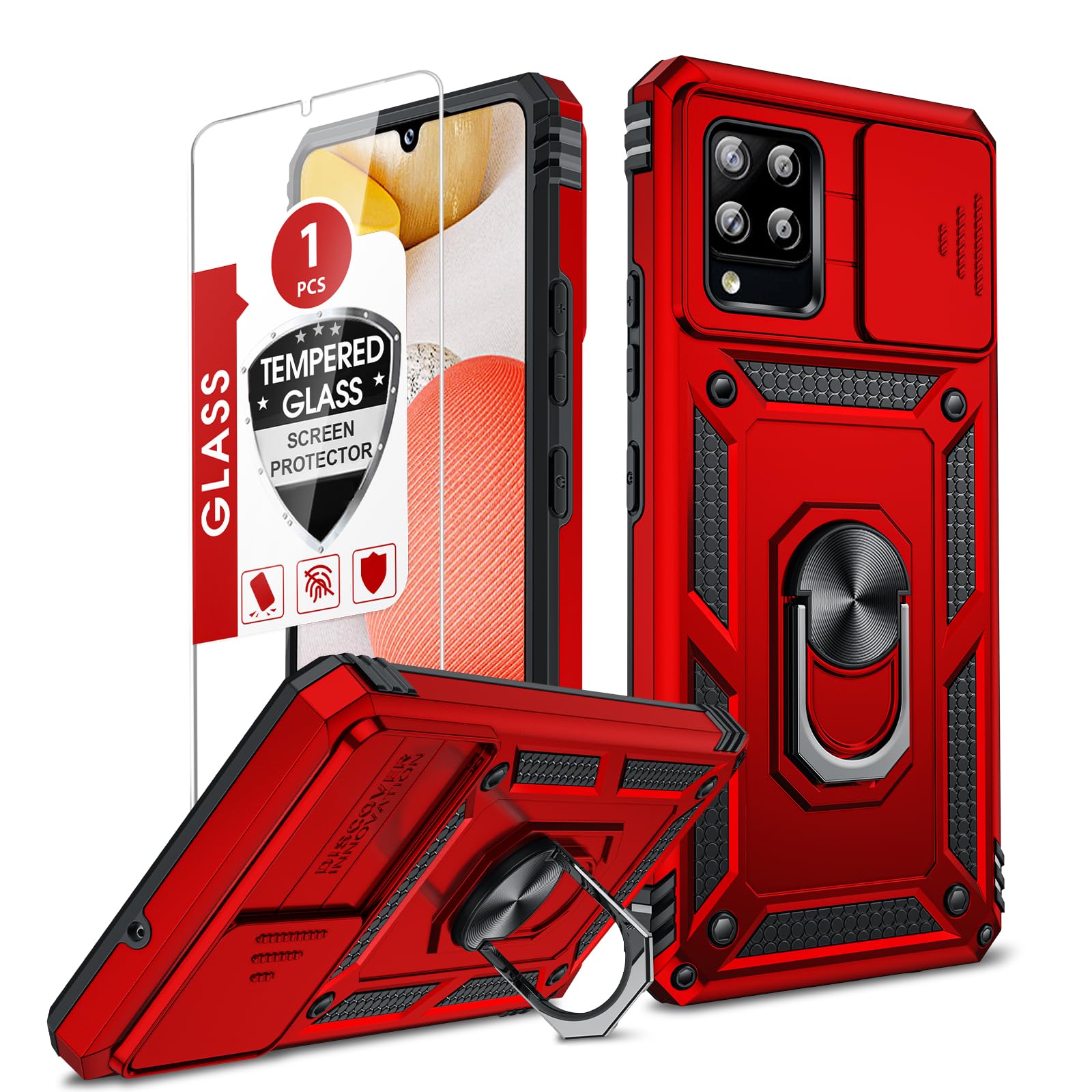 LeYi for Galaxy A42 5G Case, Samsung A42 5G Phone Case with Slide Camera Cover + Tempered Glass Screen Protector, Military-Grade