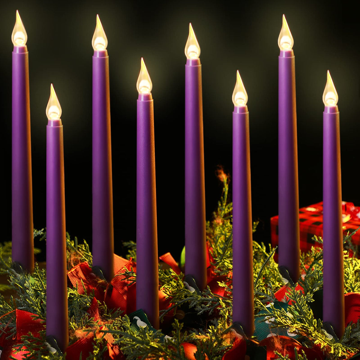 Enhon 8 Pieces Halloween Flameless Taper Candles 10 Inch Led Candles Battery Operated Flickering Candles For Halloween Wedding C