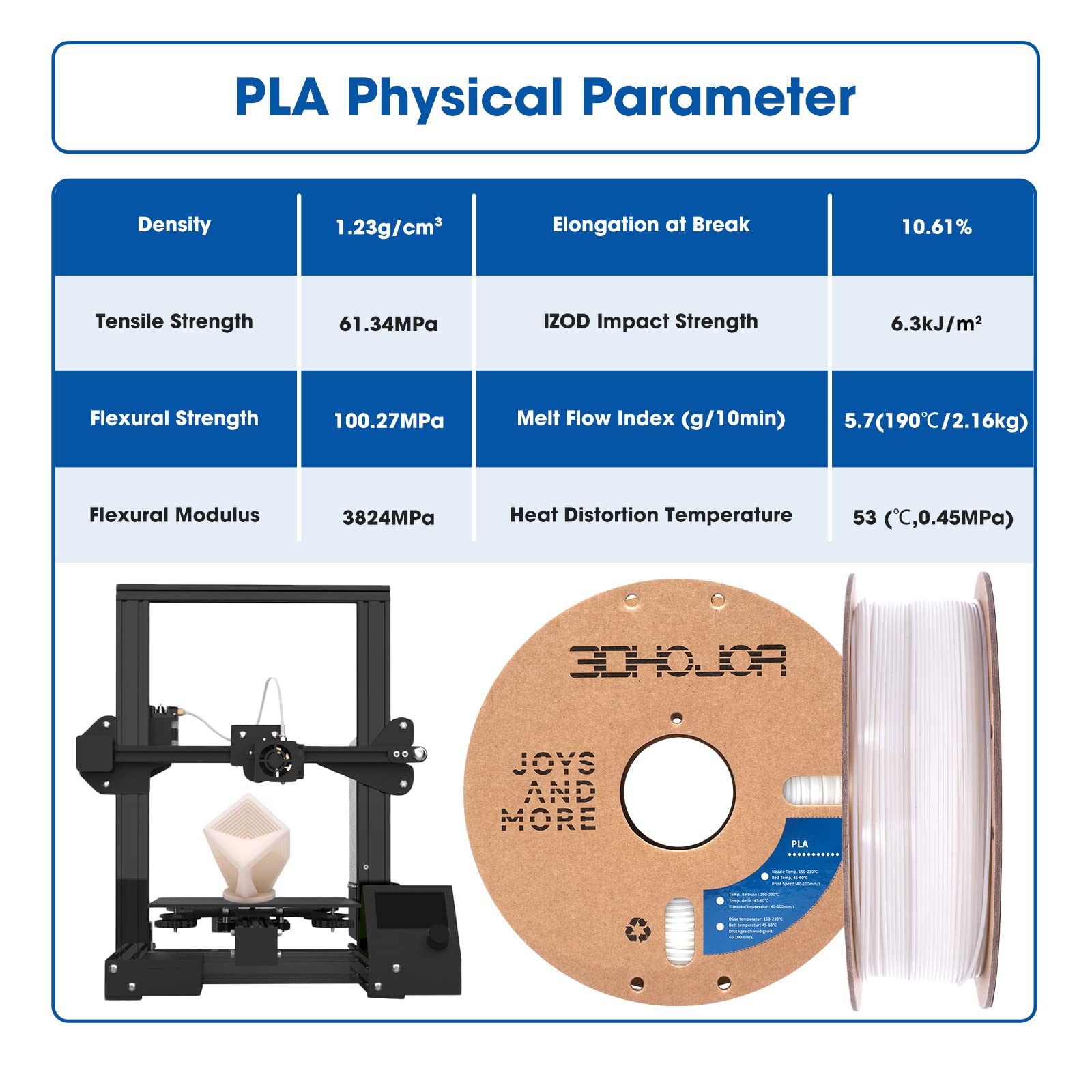 3Dhojor Pla Filament 1.75Mm 3D Printing Filament High Speed Pla Lite 1Kg Cardboard Spool (2.2Lbs), Fit Most Fdm 3D Printer,Dimen