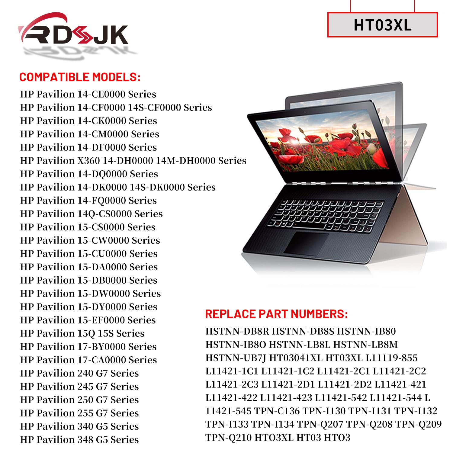 Ht03Xl Hstnn Ib8O Laptop Battery For Hp Pavilion 14 Ce 14 Cf 14 Ck 14 Cm 14 Dh 14 Dq 14 Dk 15 Cs 15 Cw 15 Da Db 15 Dw 15 Dy 17 B