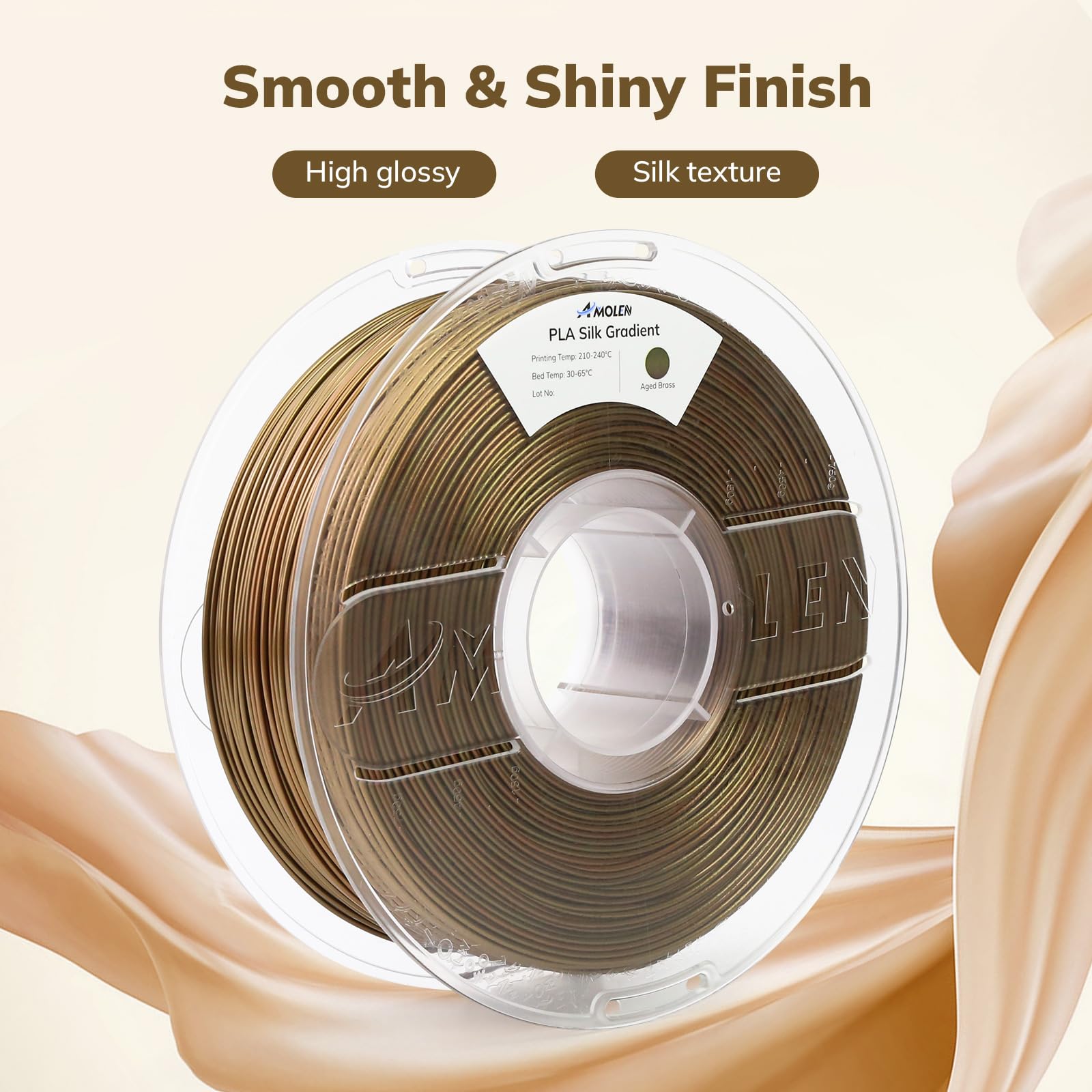 Amolen Pla Filament 1.75Mm,Silk Pla Aged Brass Gradient, 3D Printer Filament 1.75Mm For 3D Printing Dimensional Accuracy 0.02Mm