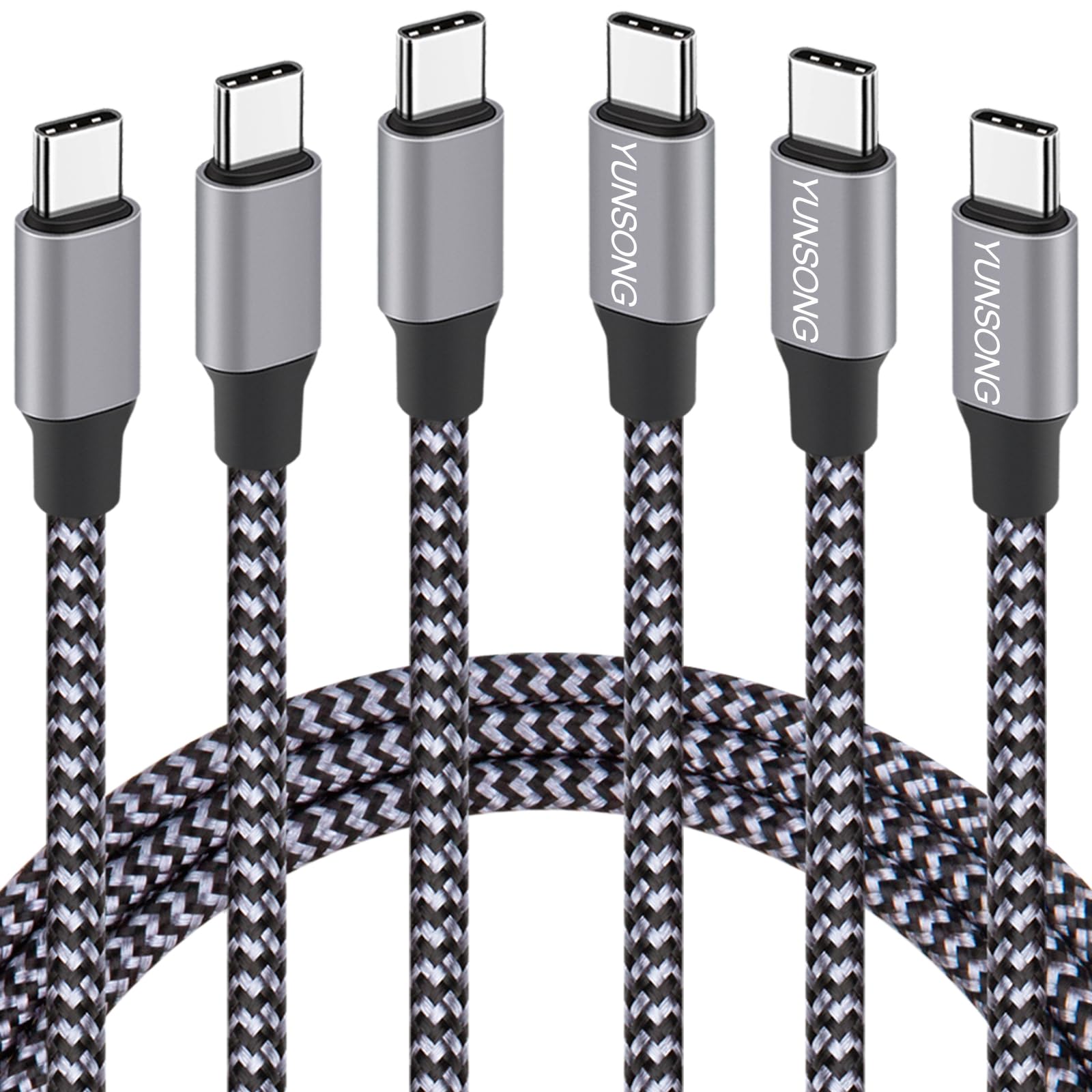 Yunsong Usb C Charger Cable, New Nylon Braided Usb C To Usb C Cable 3Pack 6Ft Type C Pd 60W Fast Charging For Iphone 15/15 Pro/1