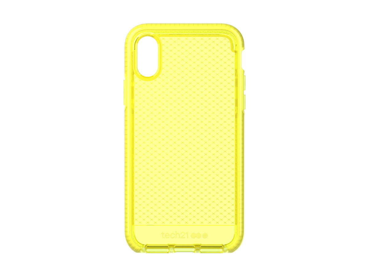 Tech Enterprises Protective Apple iPhone X/XS Case Thin Patterned Back Cover with FlexShock - Evo Check - Neon Yellow