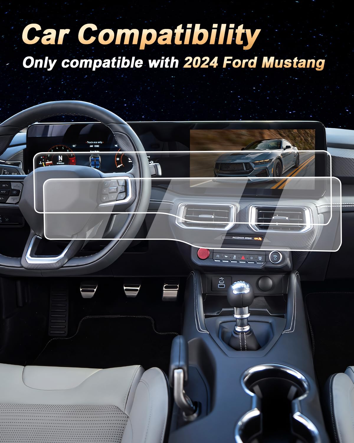 Screen Protector 2 Pcs For 2024-2025 Ford Mustang, Nano-Film 12.4-Inch Dashboard+13.2-Inch Navigation Screen Protector For 2024-