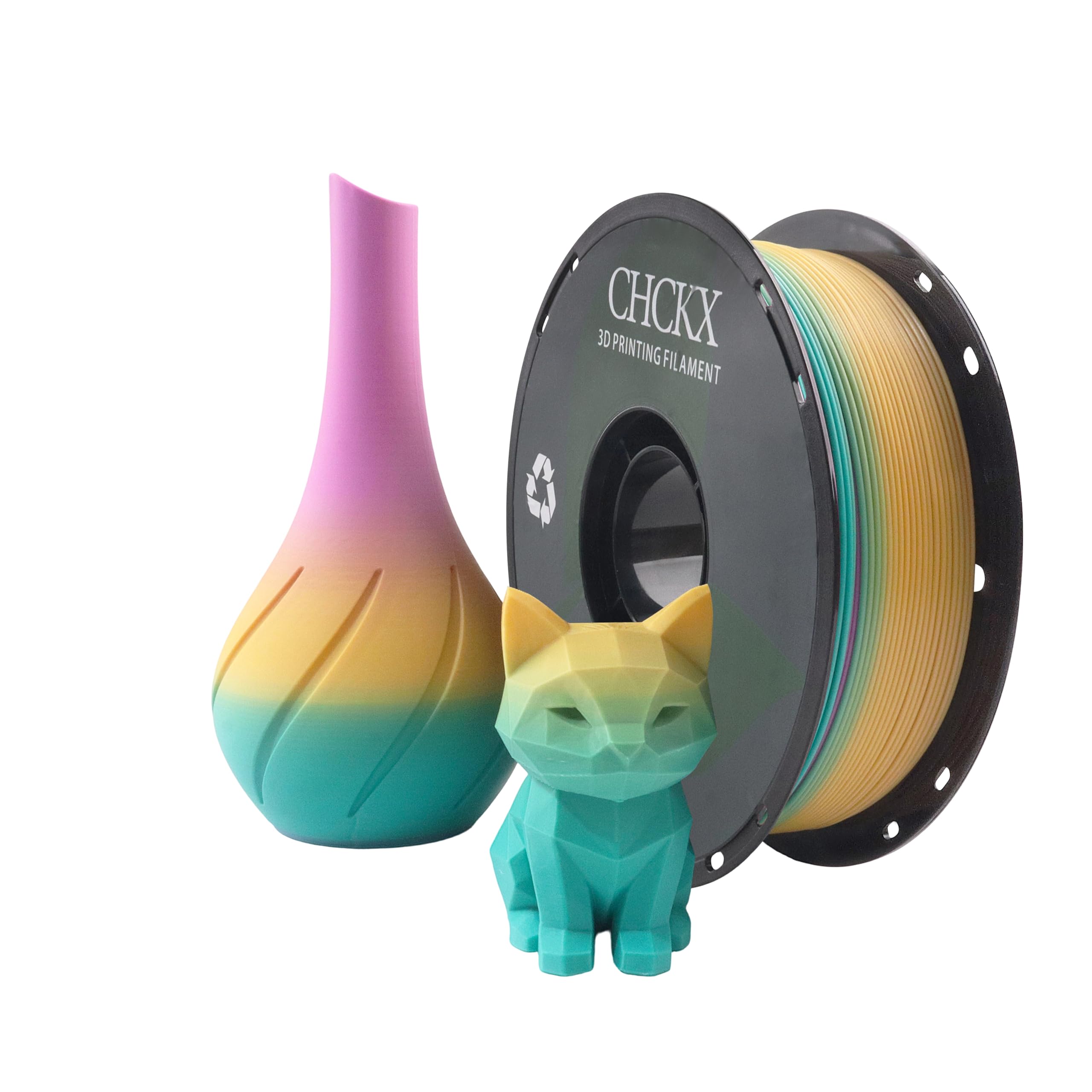 CHCKX Matte Rainbow PLA 3D Printer Filament, 1KG Spool(2.2lbs) 1.75mm PLA Gradient Filament for Most FDM 3D Printers, Candy 2 Pu