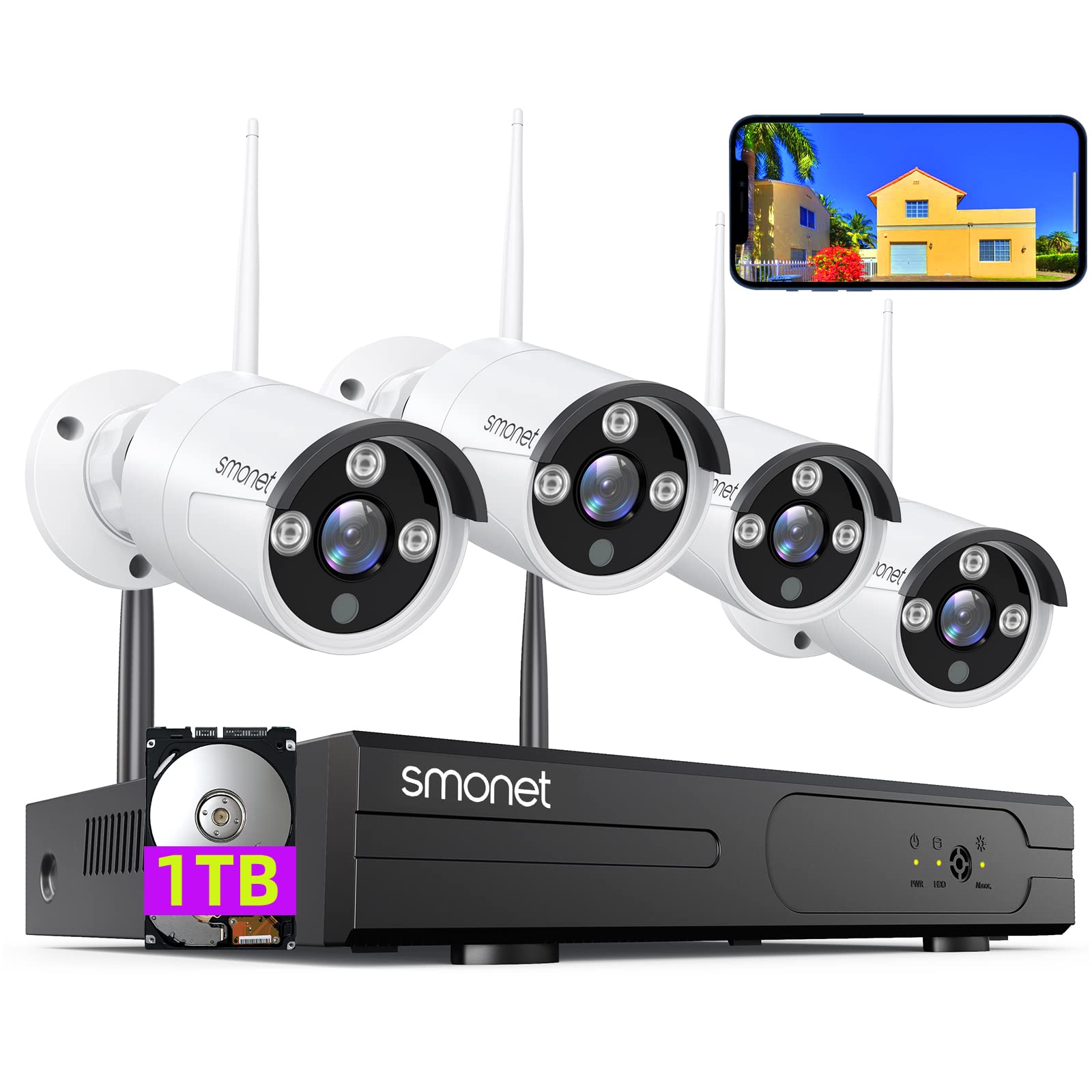 Wireless Security Camera System,Smonet 1080P 8 Channel Home Surveillance Dvr Kits With 4Pcs 2Mp Full Hd Cameras 1Tb Hdd Night Vi
