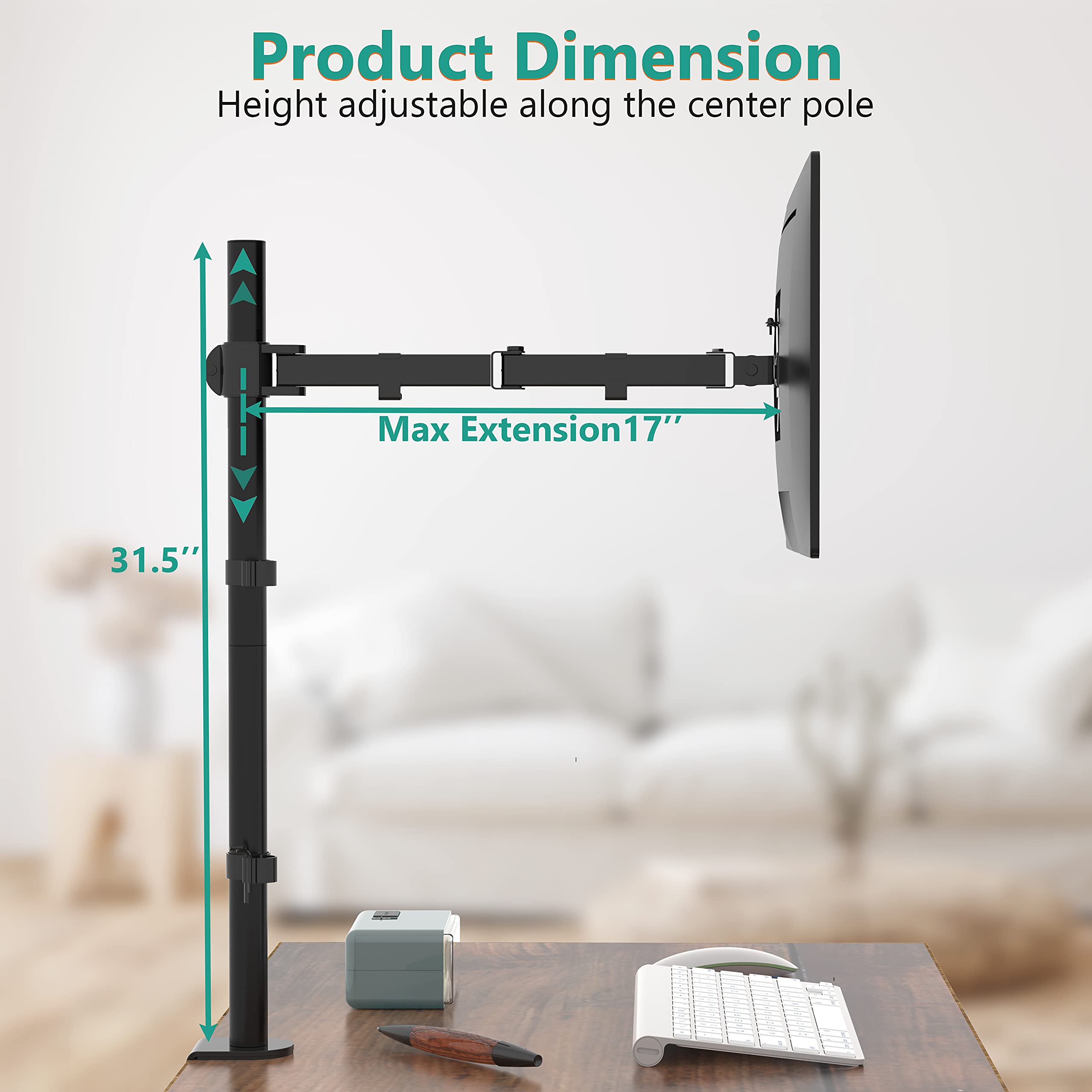 WALI Monitor Arm Mount for Desk, Single Extra Tall Computer Desk Mount, Monitor Bracket Mount Stand Single, up to 32 inch, 22 lbs (M001XL), Black