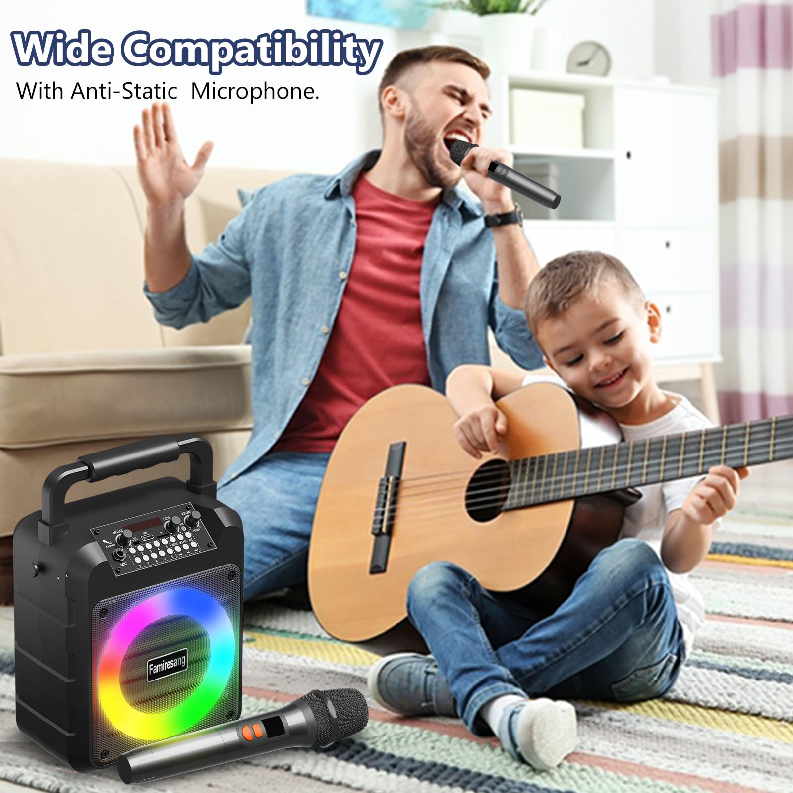 Karaoke Machine For Adults   Portable Bluetooth Karaoke Speaker With Two Wireless Microphones, Pa System Speaker Supports Tf Car