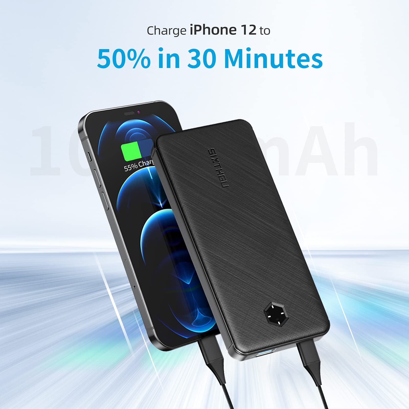 Portable Charger, Slim 10000Mah Pd 20W Power Bank, Usb C In&Out High-Speed Charging Battery Pack, External Phone Powerbank Compa