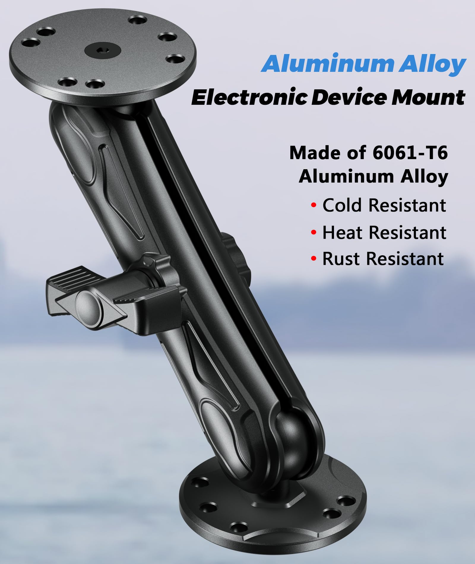 Vazeswin Aluminum Alloy Electronic Device Mount With 1'' Ball Round Plates, 5.9'' Long Arm Fish Finder Mount Tablet Holder, B Si