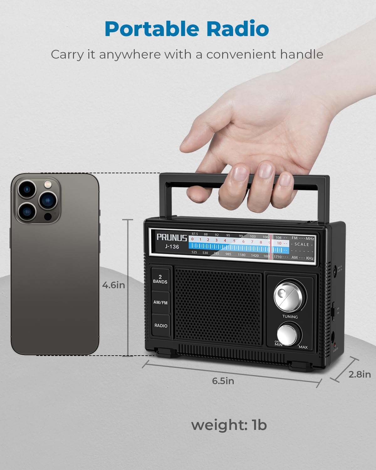 Prunus Portable Am Fm Radio With Best Reception,D Battery Operated Or Plug In Wall, Transistor Radio,Loud Speaker Support Aux In And Micphone In, Small Radios Portable Am Fm J 136