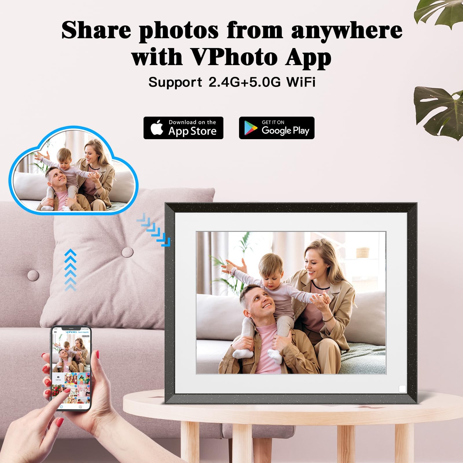 Smart Digital Picture Frame Wifi Cloud Photo Frame   9.7 Inch Ips Touch Screen Digital Frame 32Gb, Motion Sensor, Auto Rotate, F