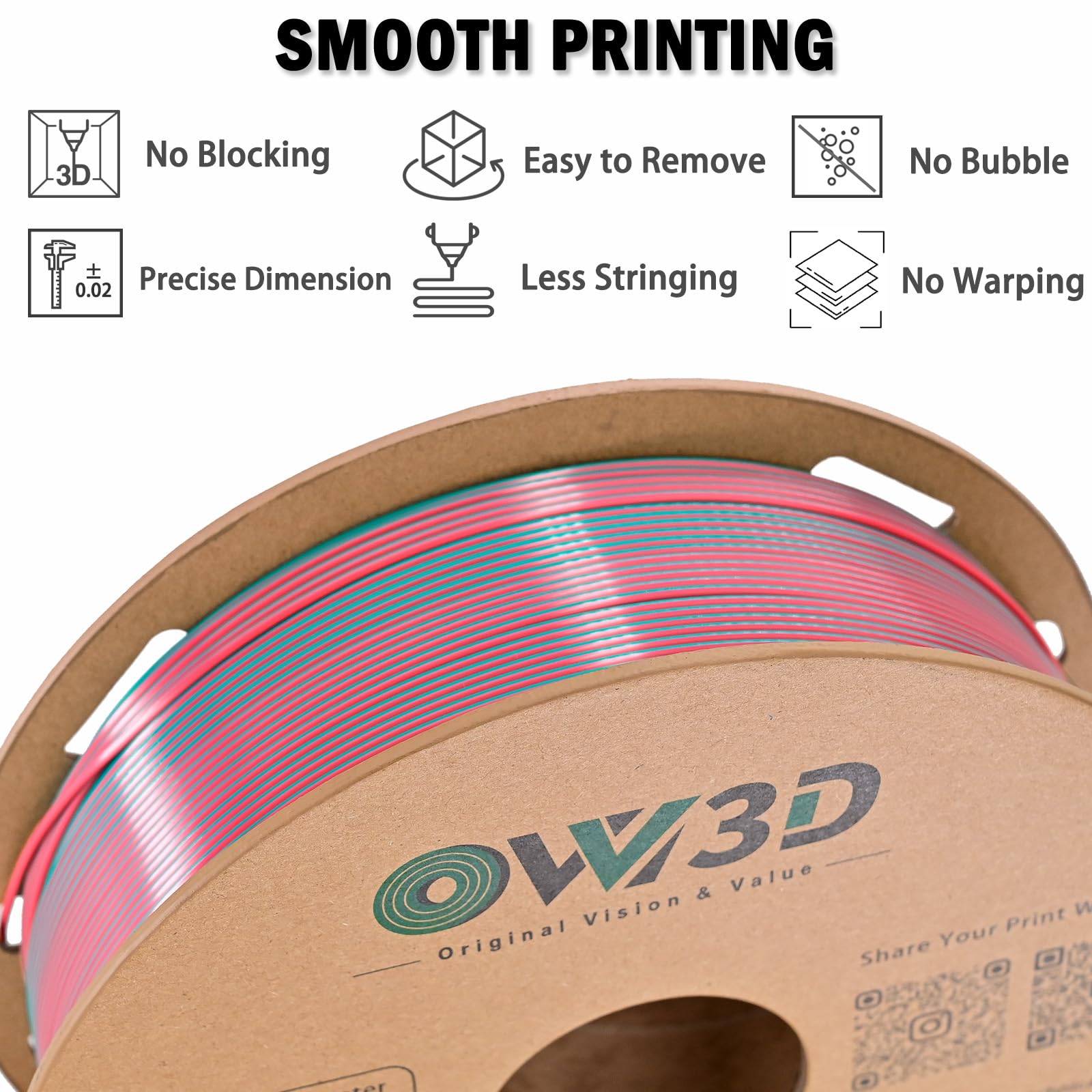 Ovv3D Pla Filament 1.75Mm, 3D Printer Filament Silk Pla Dual Color Pla Filament, Sky Blue And Pink Pla Filament, Color Change Ev