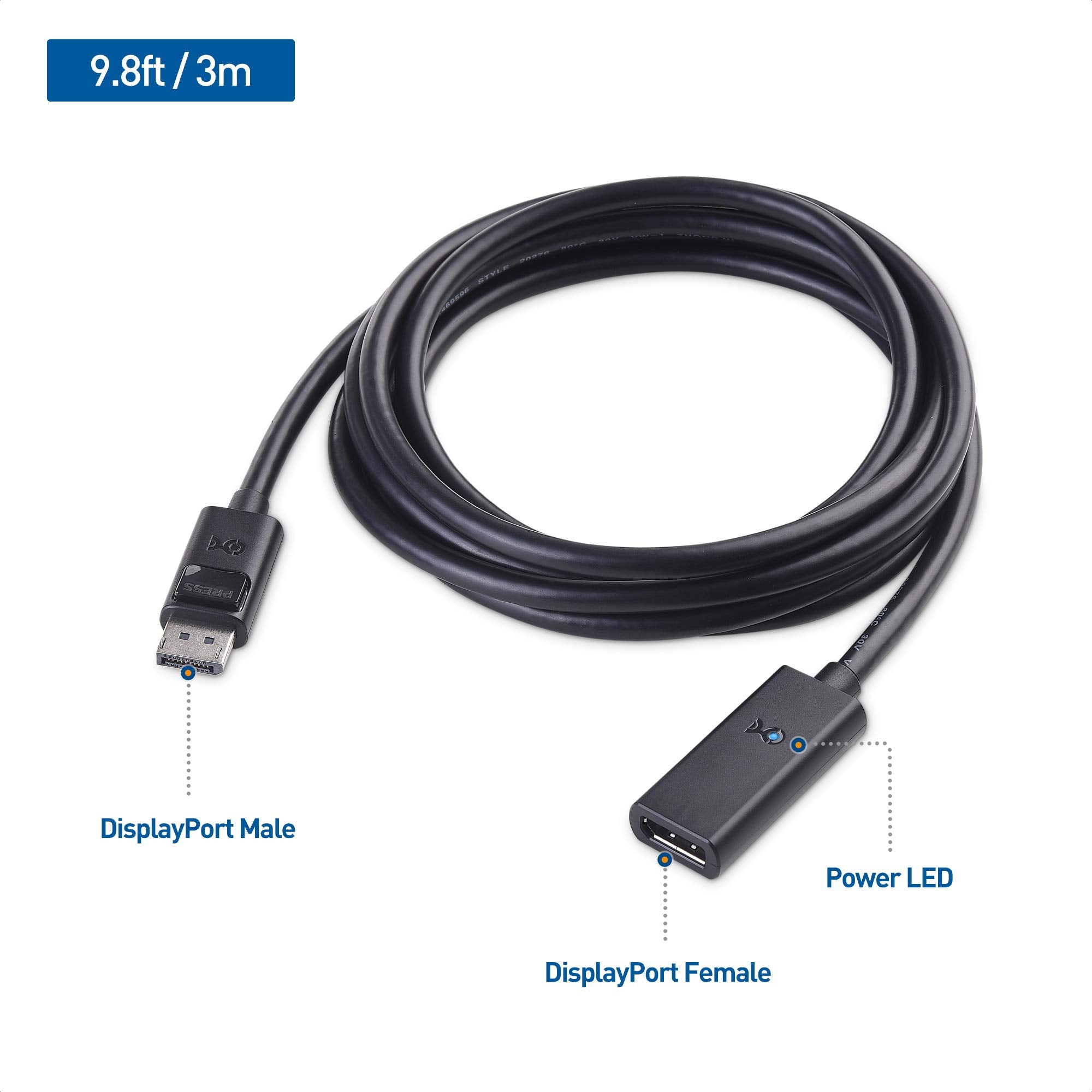 Cable Matters Unidirectional 32.4Gbps Active DisplayPort Extension Cable Gender Changer 10 ft / 3m, Support DisplayPort 1.4 with 8K 60Hz and HDR, for Oculus Rift S, HTC Vive Pro, Gaming Monitors