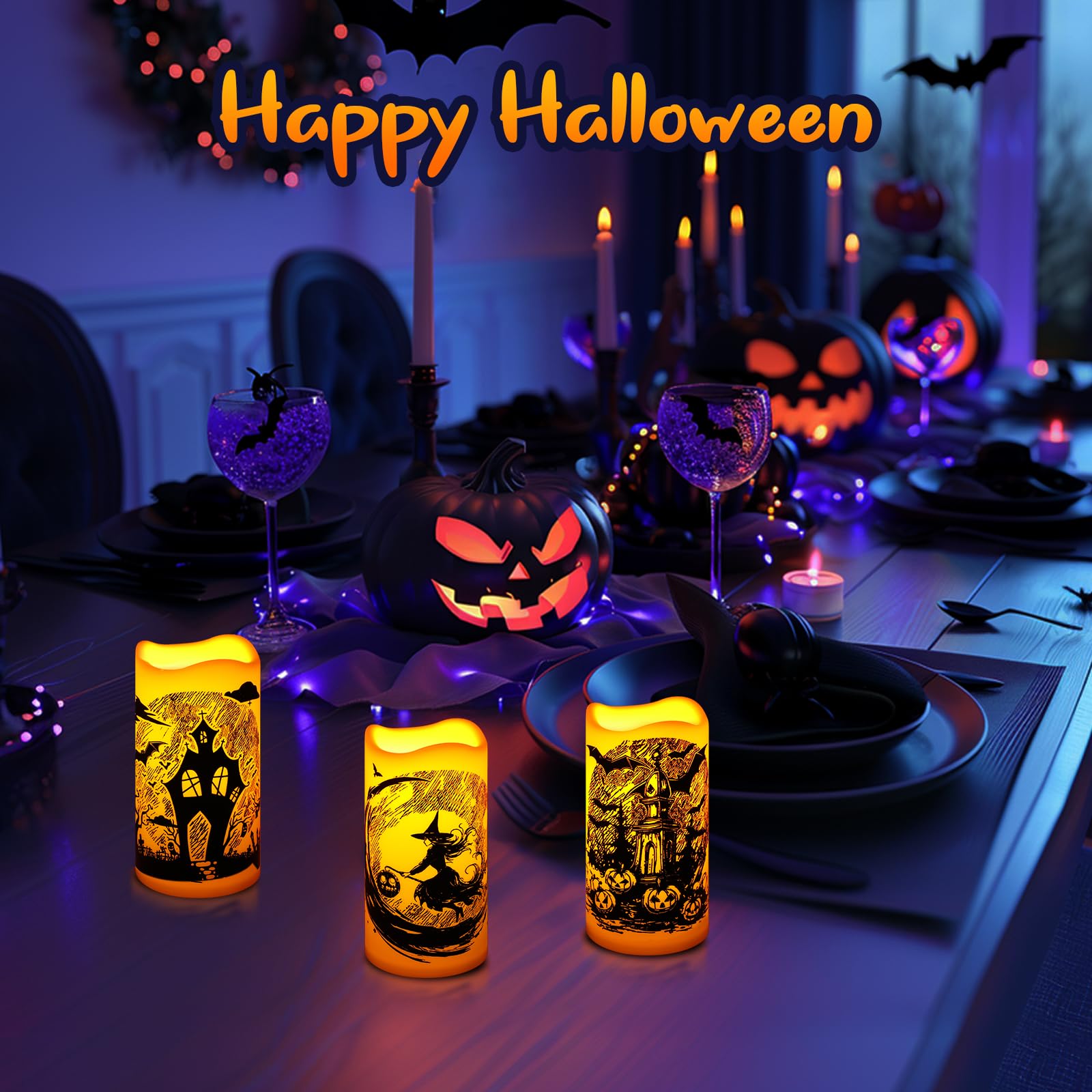 Linkax Halloween Decorations Indoor Flameless Candles : Flickering Candle Battery Operated With 6 Hour Timer, Halloween Lights W