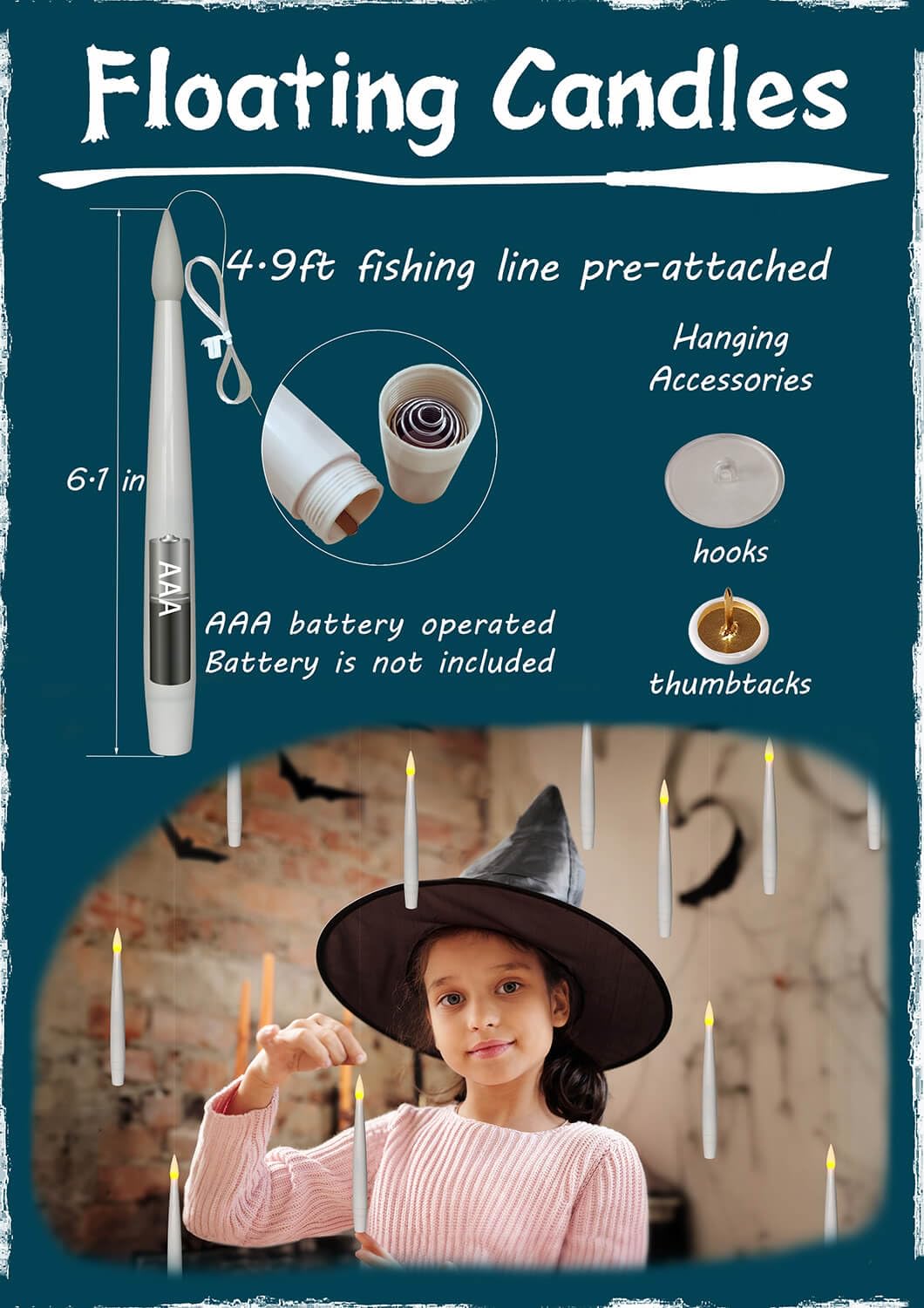 Leejec Floating Candles With Magic Wand Remote (6/18H Timer), 20Pcs 6.1    Hanging Flameless Taper Candles, Flickering Warm Ligh